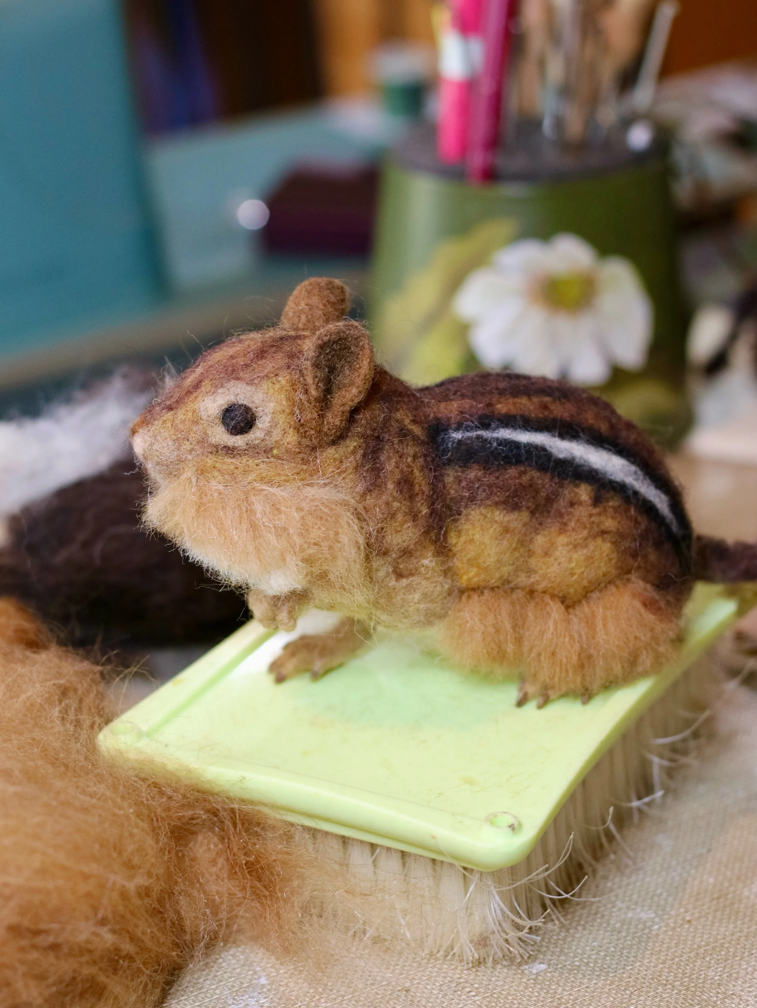 Today&rsquo;s view from my workbench: a needle-felted wool chipmunk in progress. I  know it seems like it&rsquo;s been a chipmunkpalooza around here in 2026 and I was going to give them a rest for a while. However, this one is being made by request. 