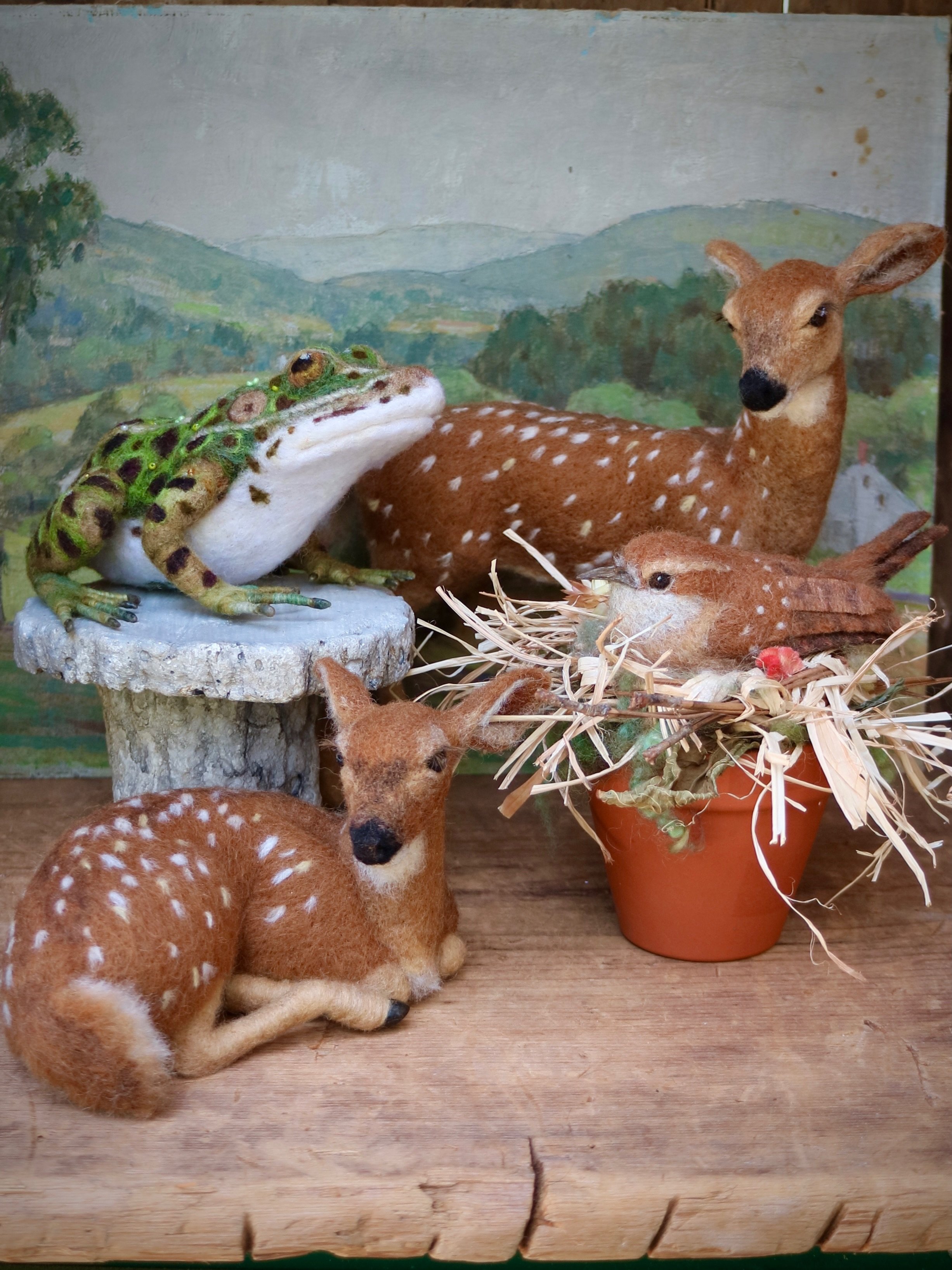 This summery collection is now available online and in-store at @johnderiancompany. Each piece&mdash;a nesting Carolina wren, two fawns, and a frog&mdash;were inspired by memories of halcyon summer days as a kid visiting my grandparents home in south