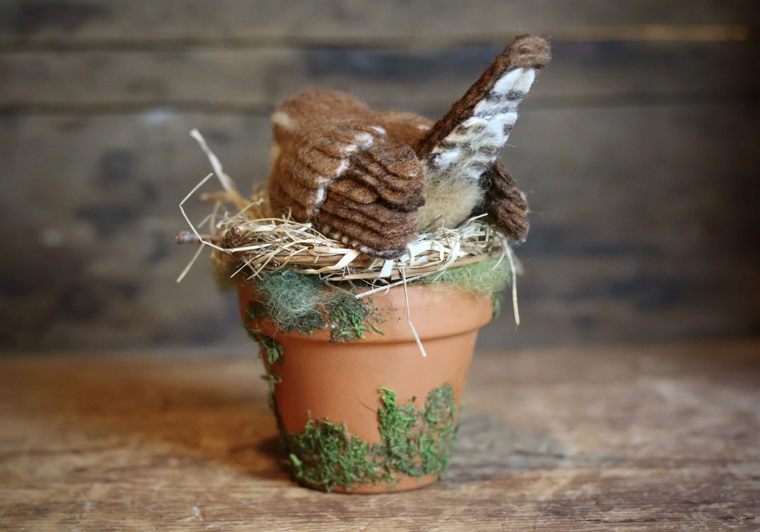 needle felted Carolina wren