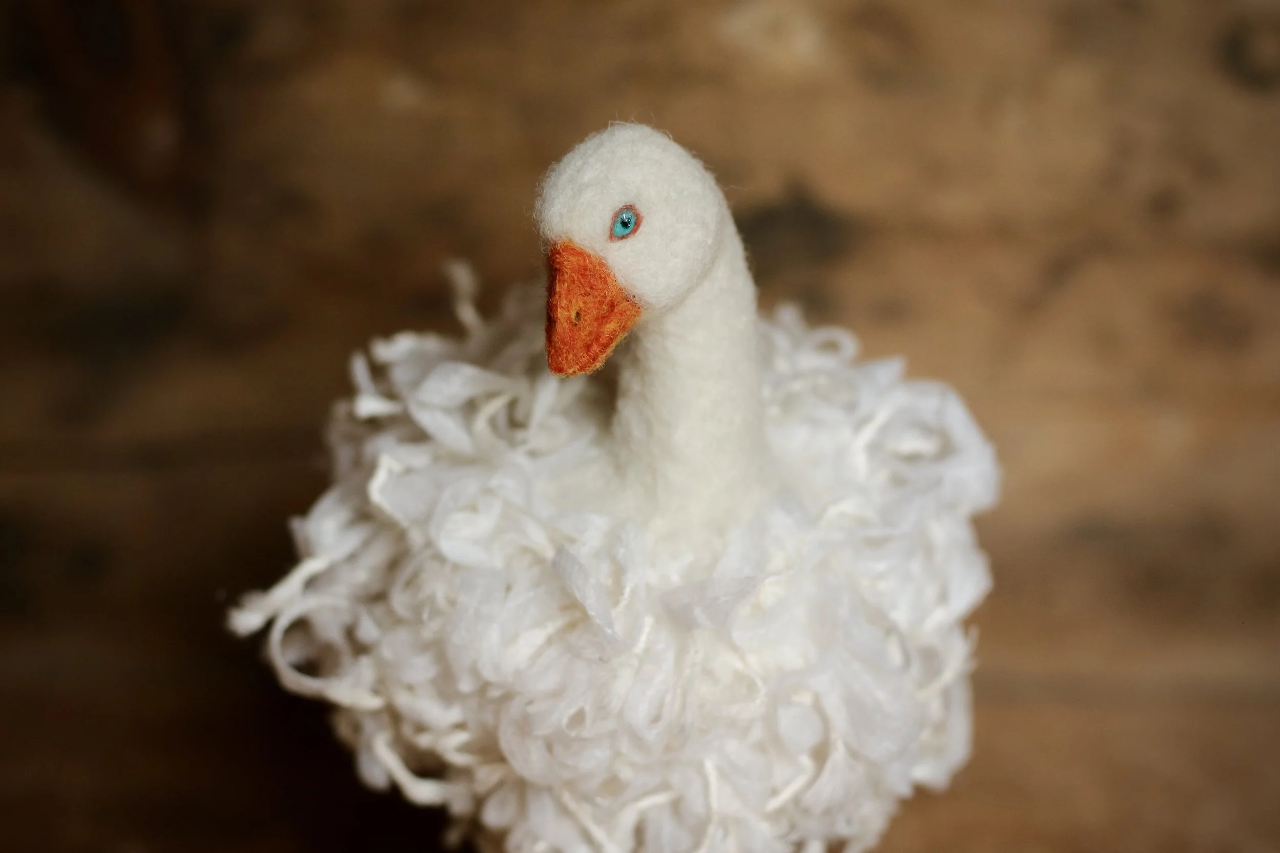 needle felted Sebastopol goose