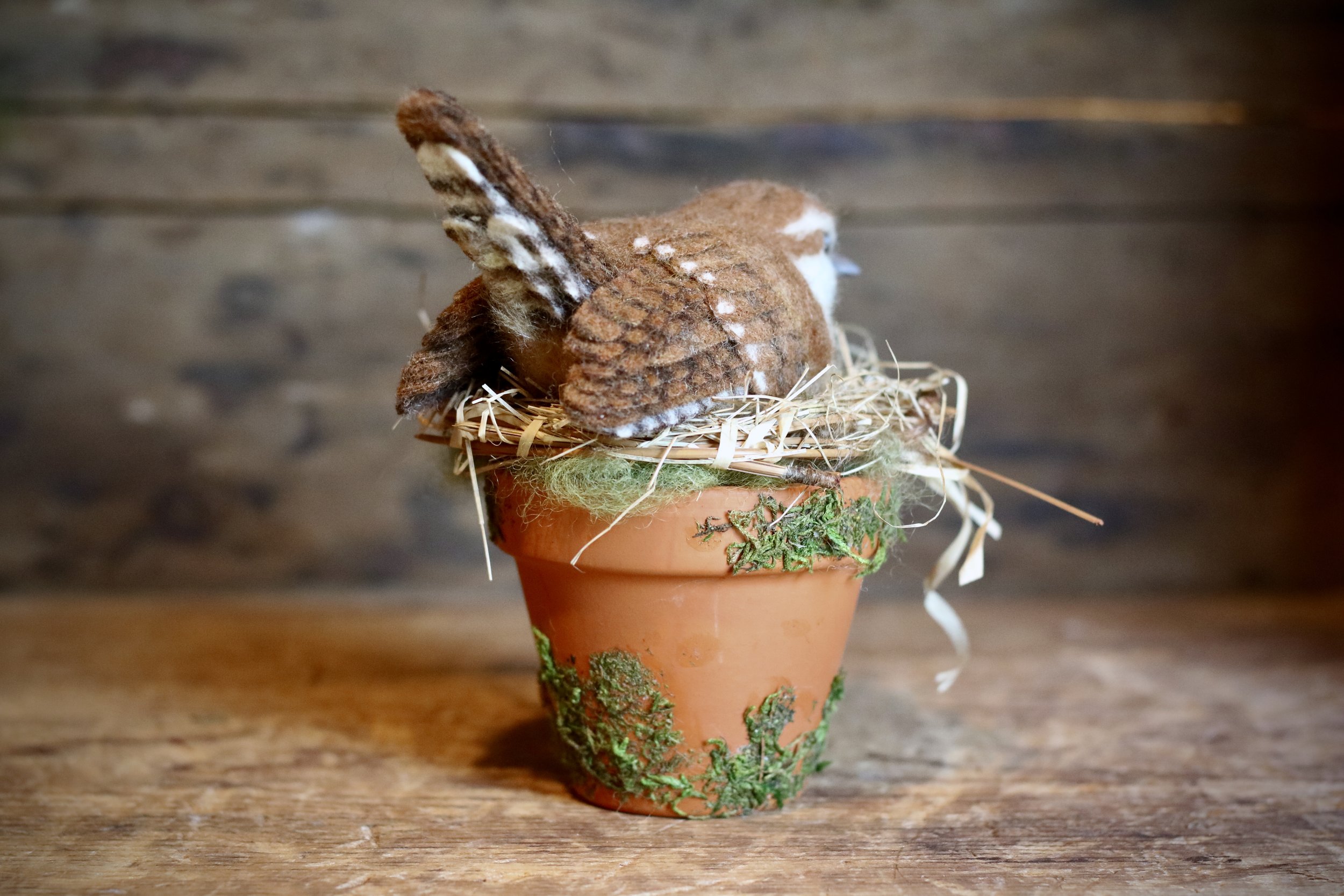 needle felted Carolina wren
