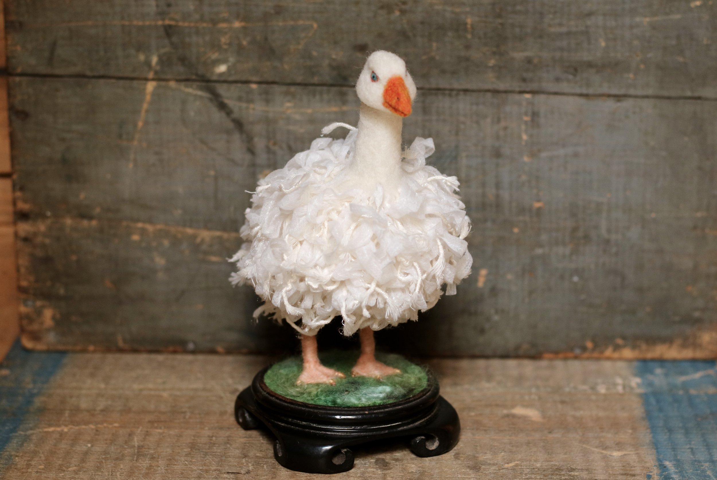 needle felted Sebastopol goose