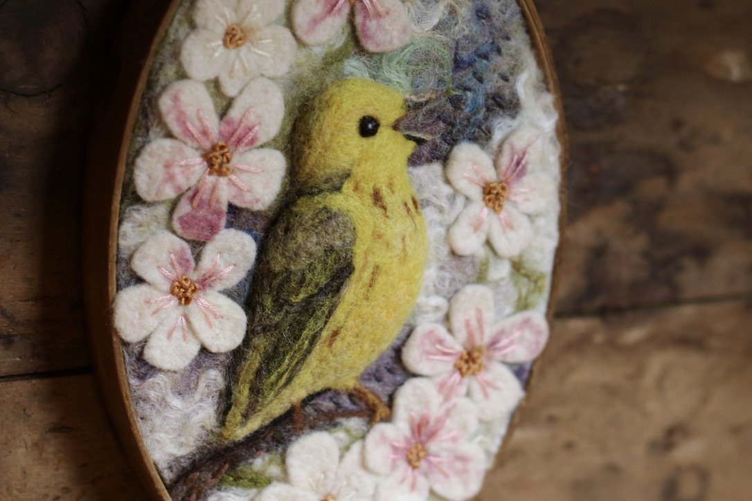 needle felted yellow warbler
