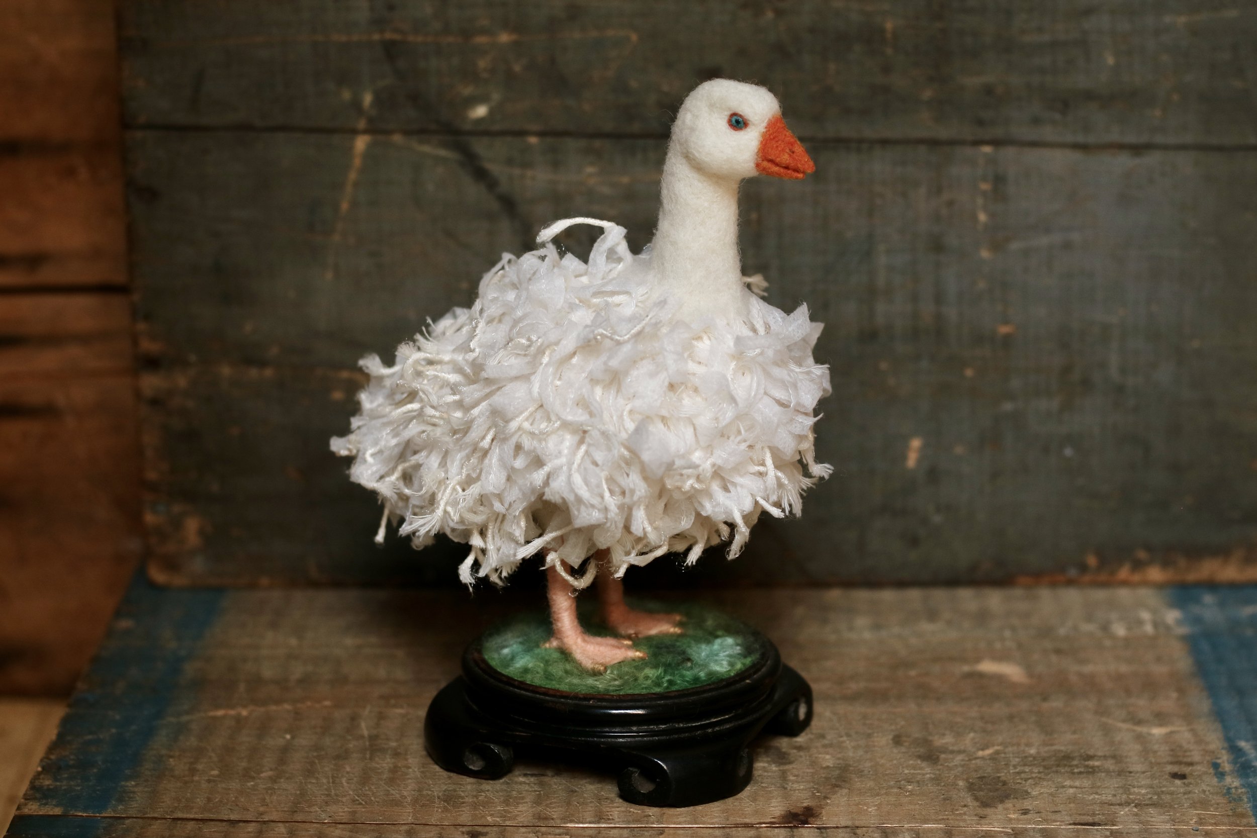 needle felted Sebastopol goose