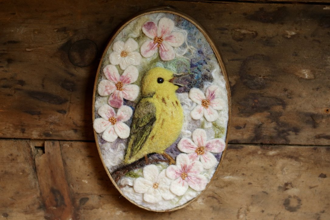 needle felted yellow warbler