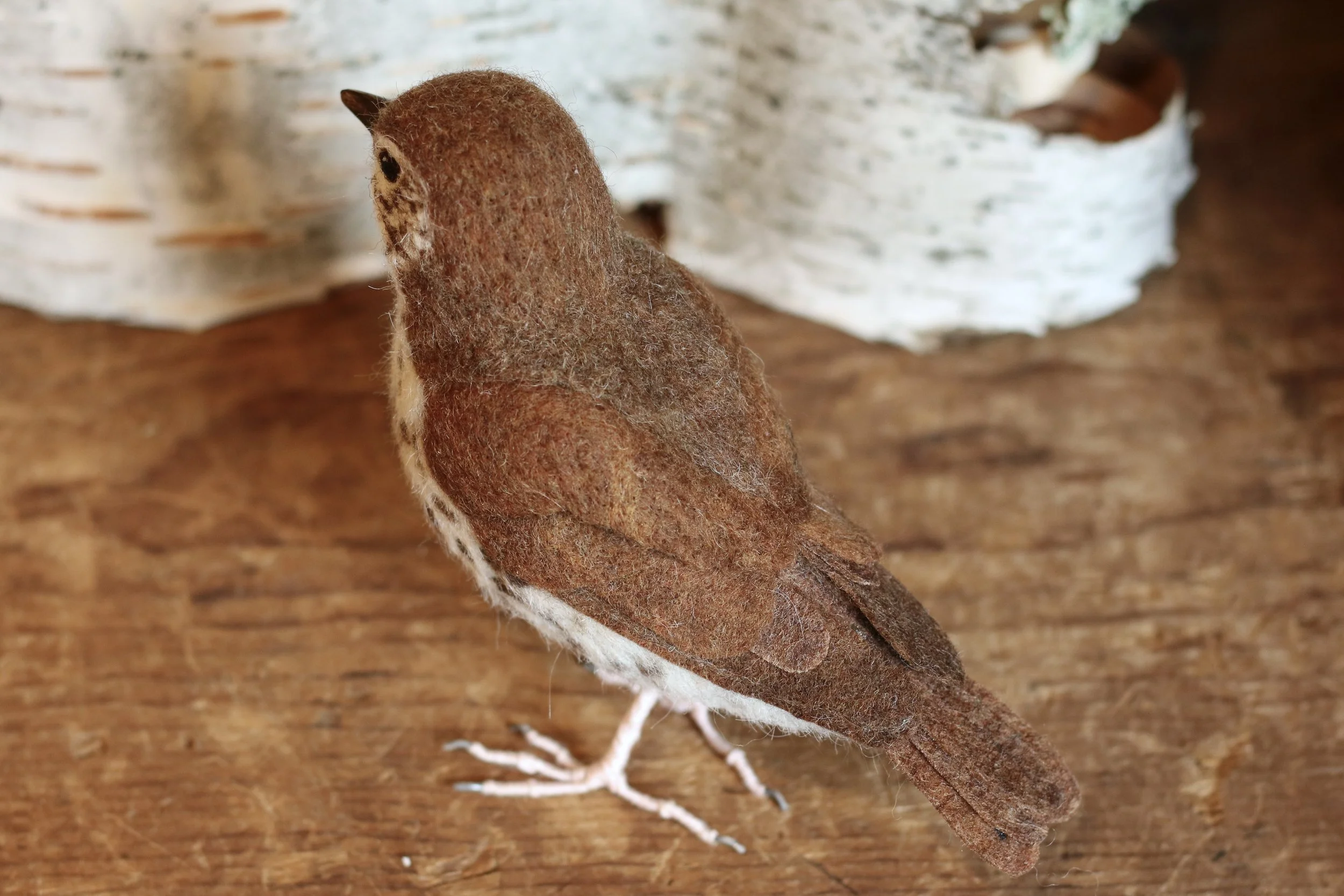 needle felted wood thrush