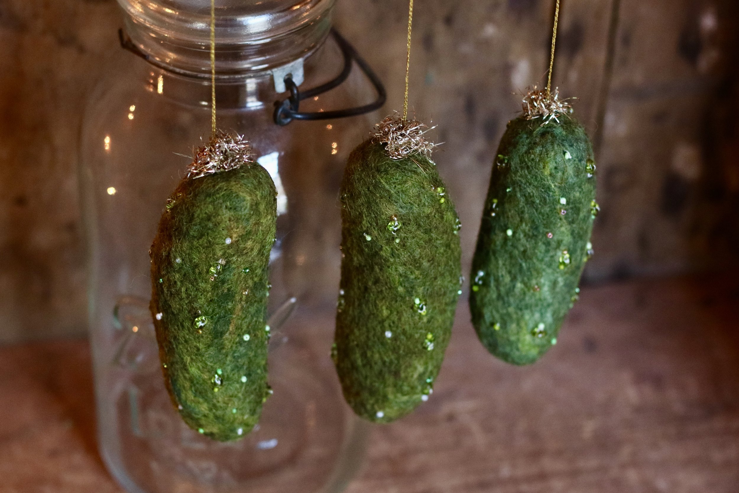 Needle felted pickle ornament