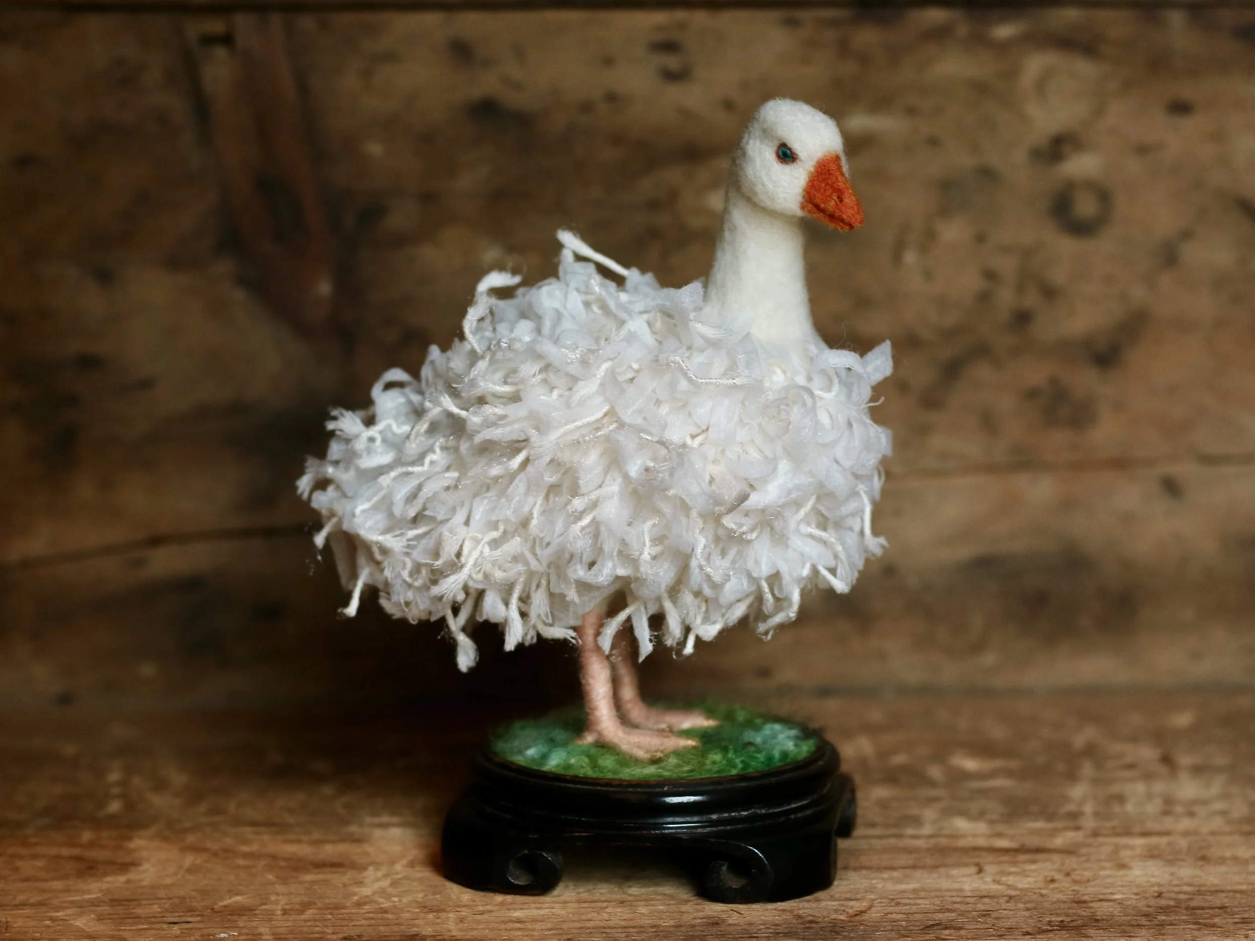 needle felted Sebastopol goose