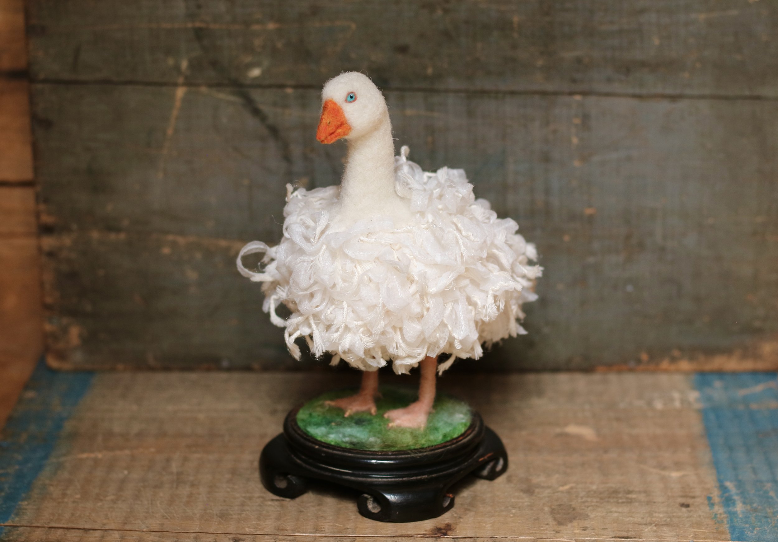 needle felted Sebastopol goose
