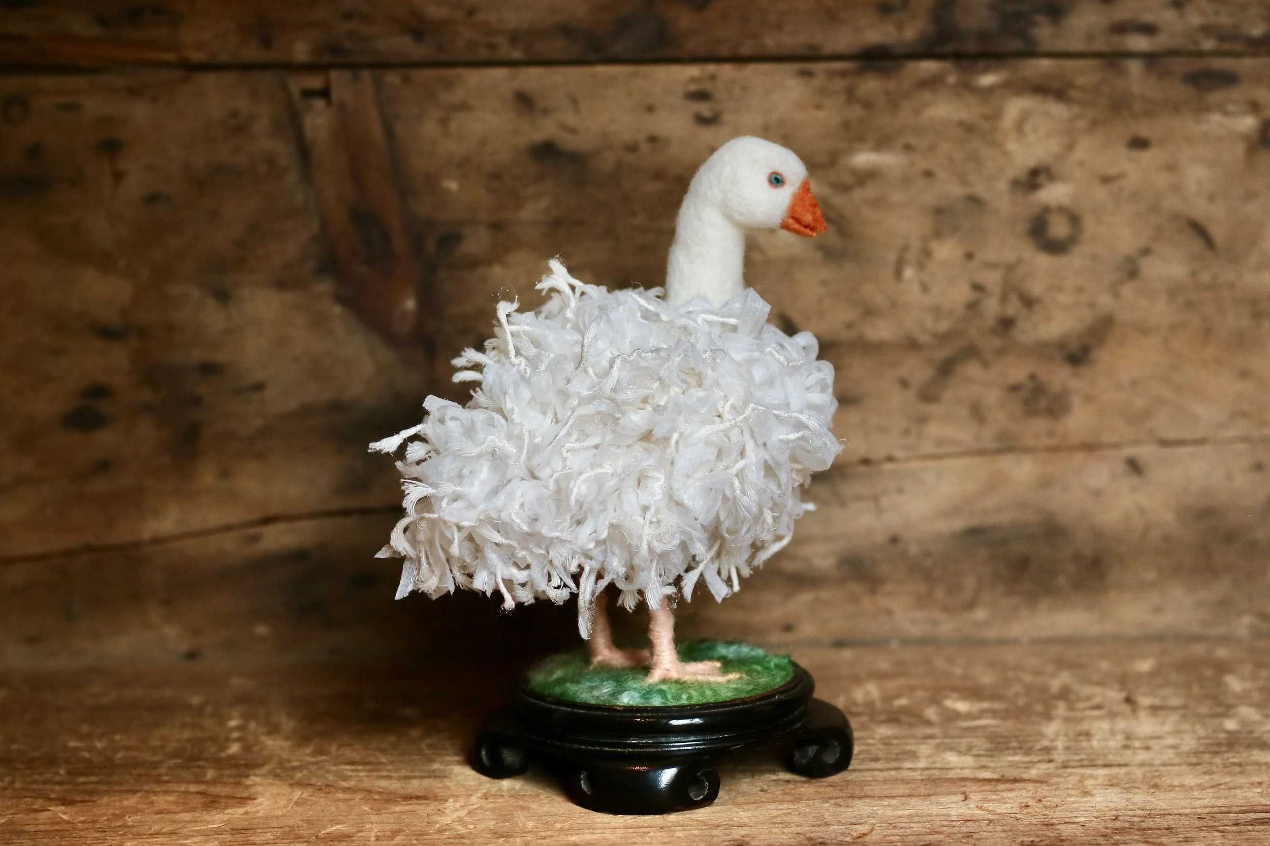 needle felted Sebastopol goose