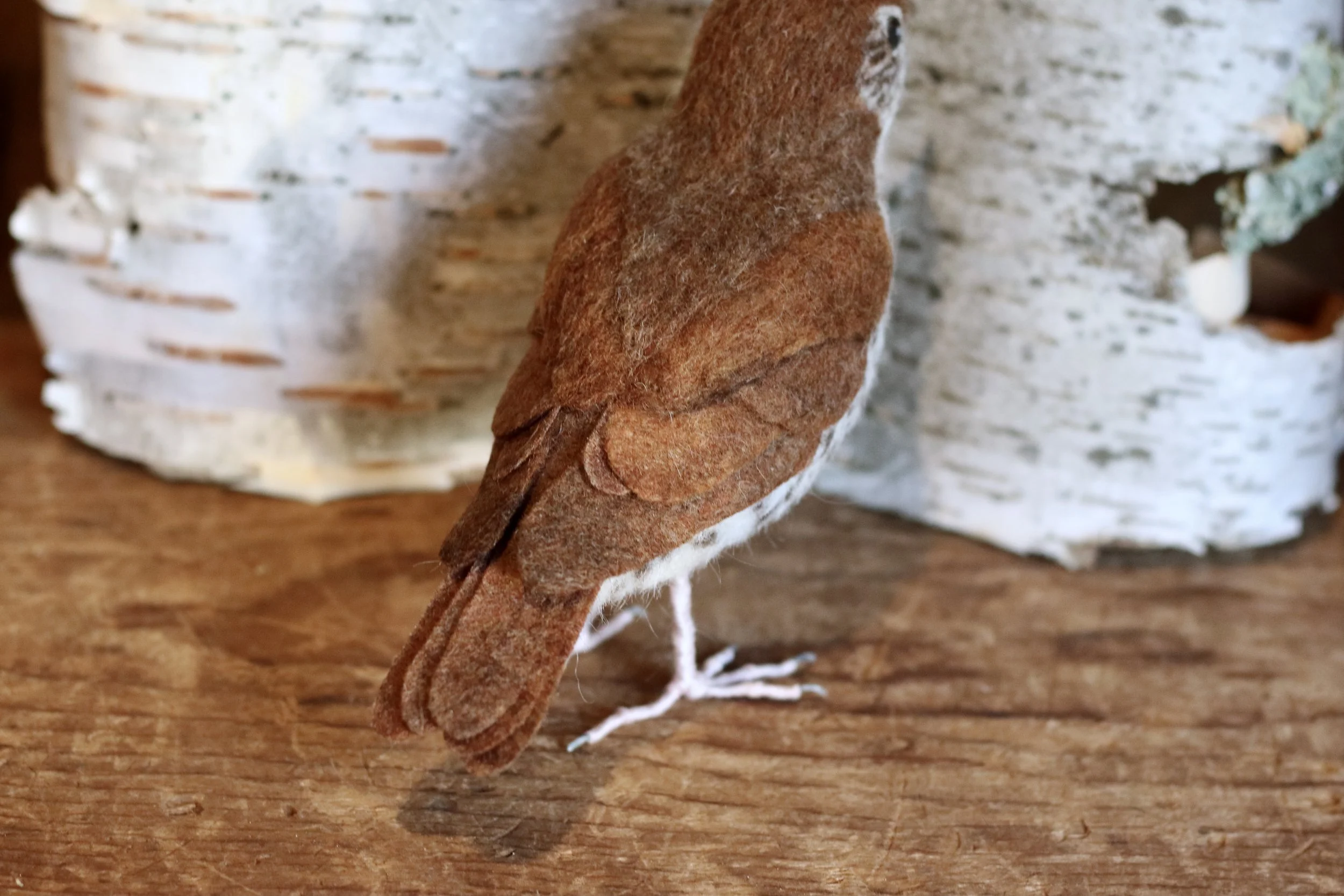 needle felted wood thrush