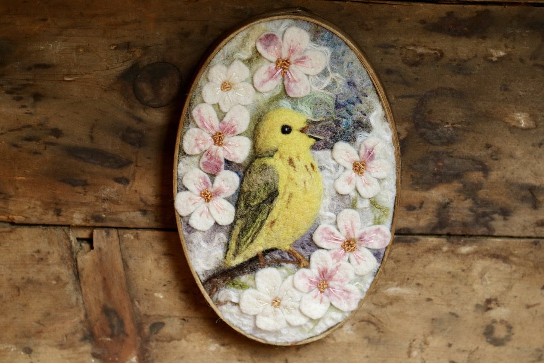 needle felted yellow warbler