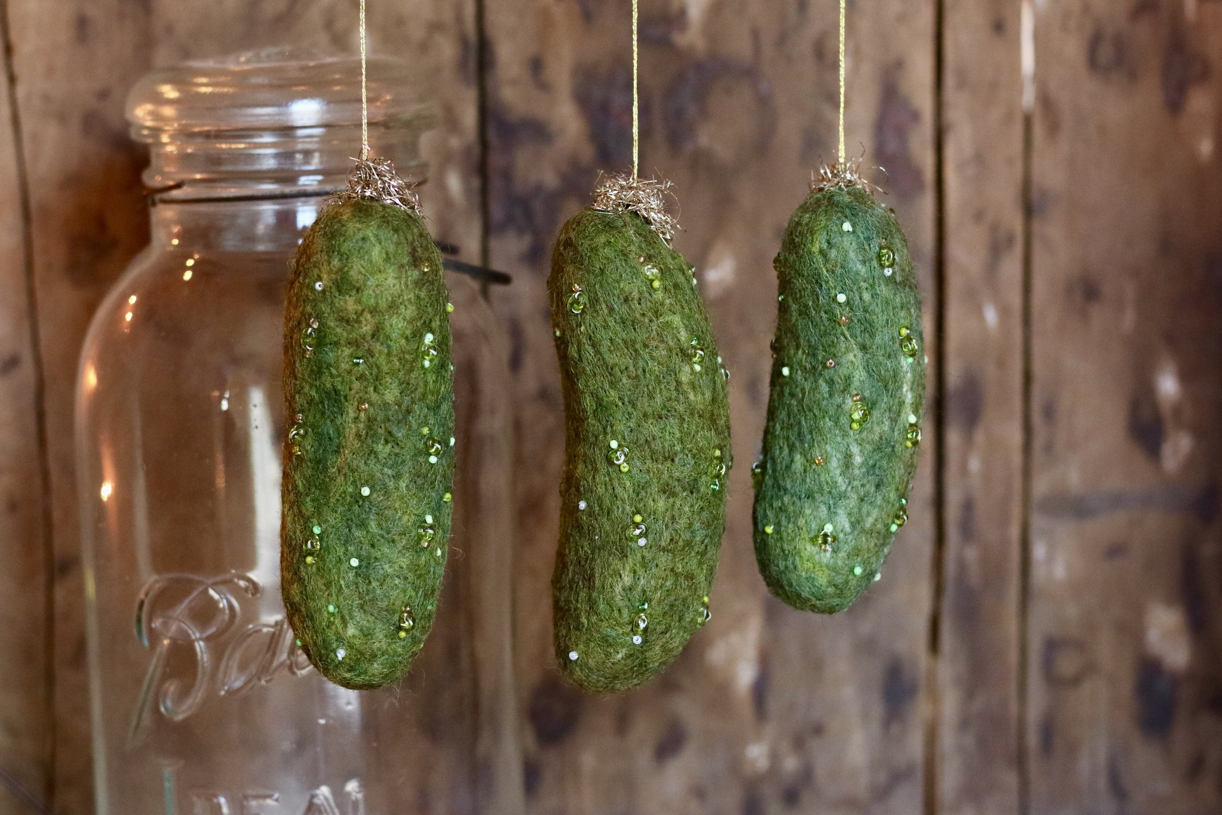 Needle felted pickle ornament