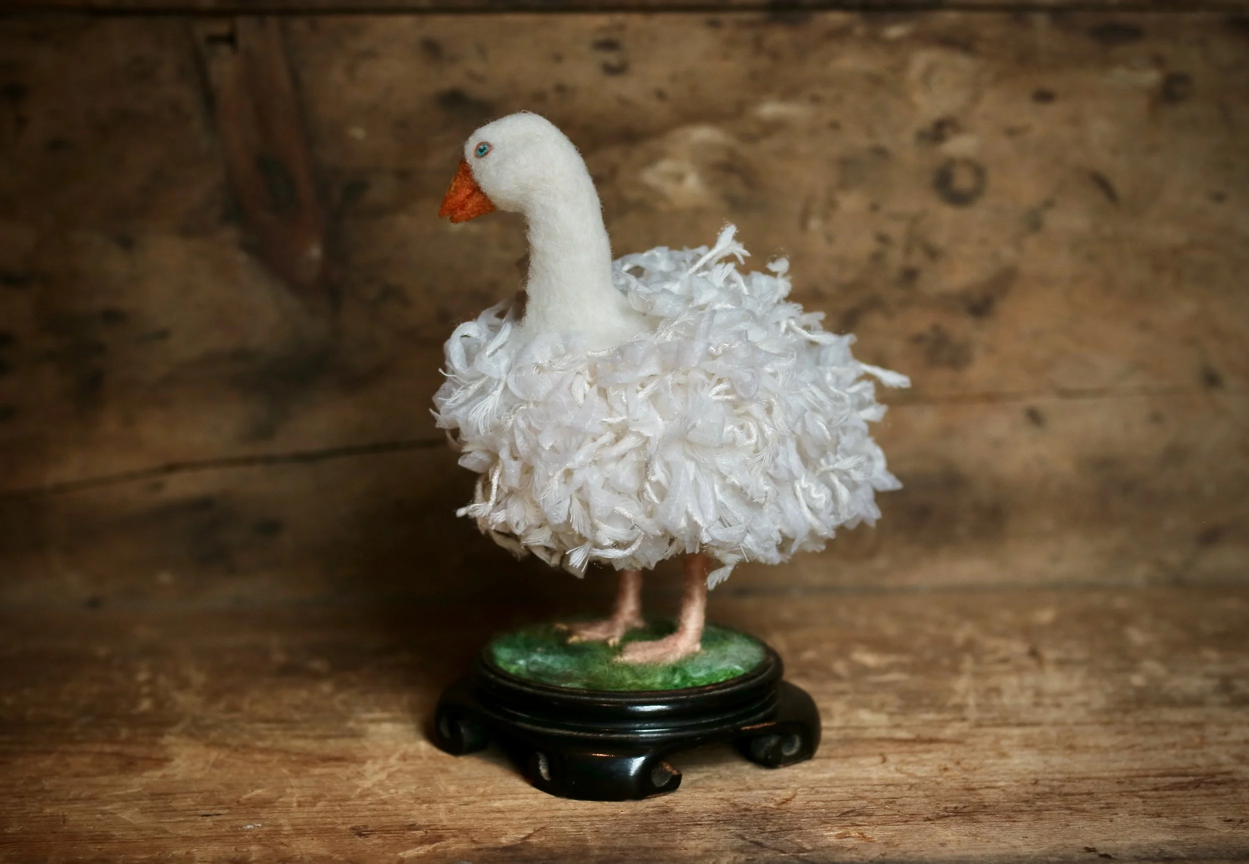 needle felted Sebastopol goose