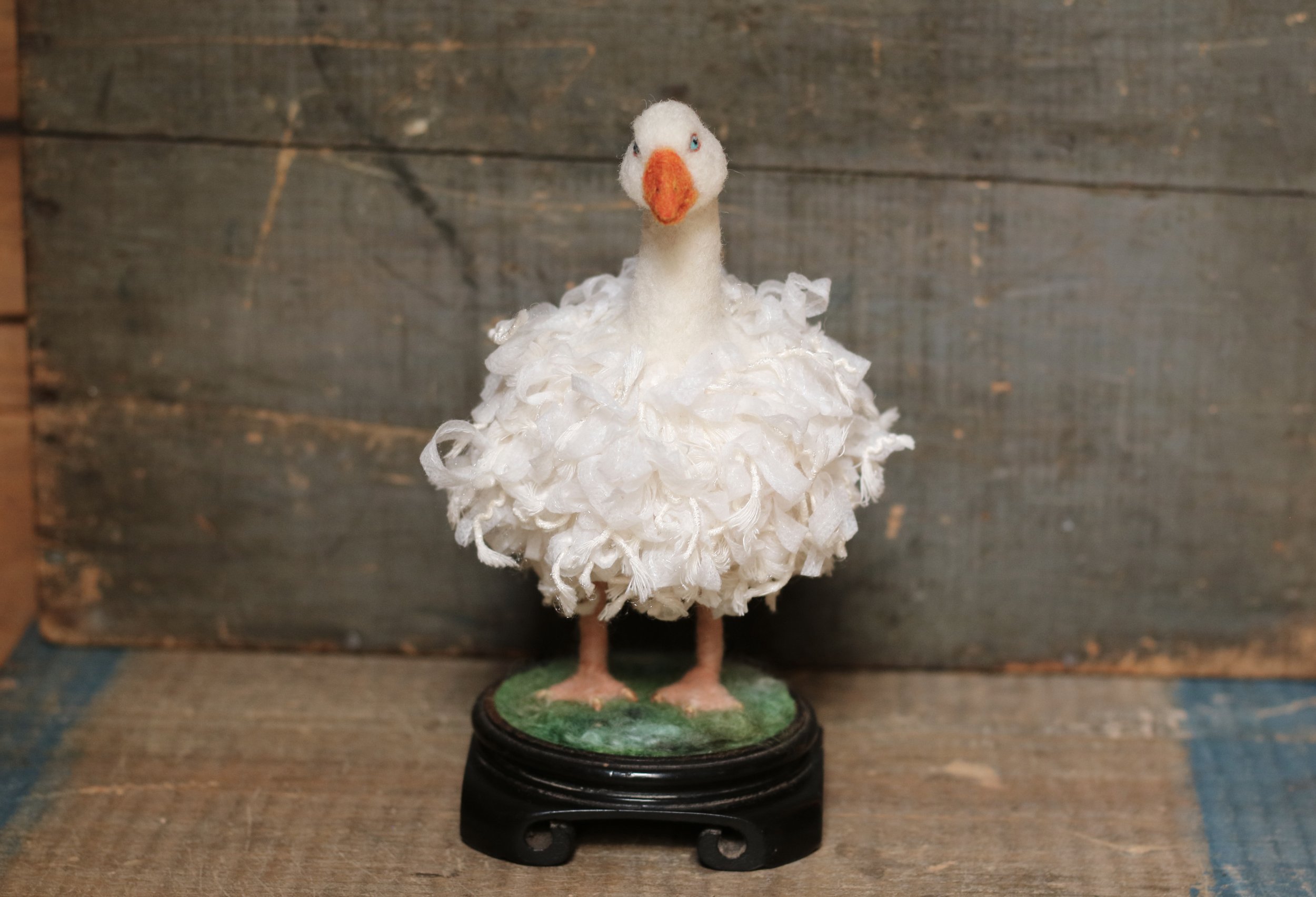 needle felted Sebastopol goose