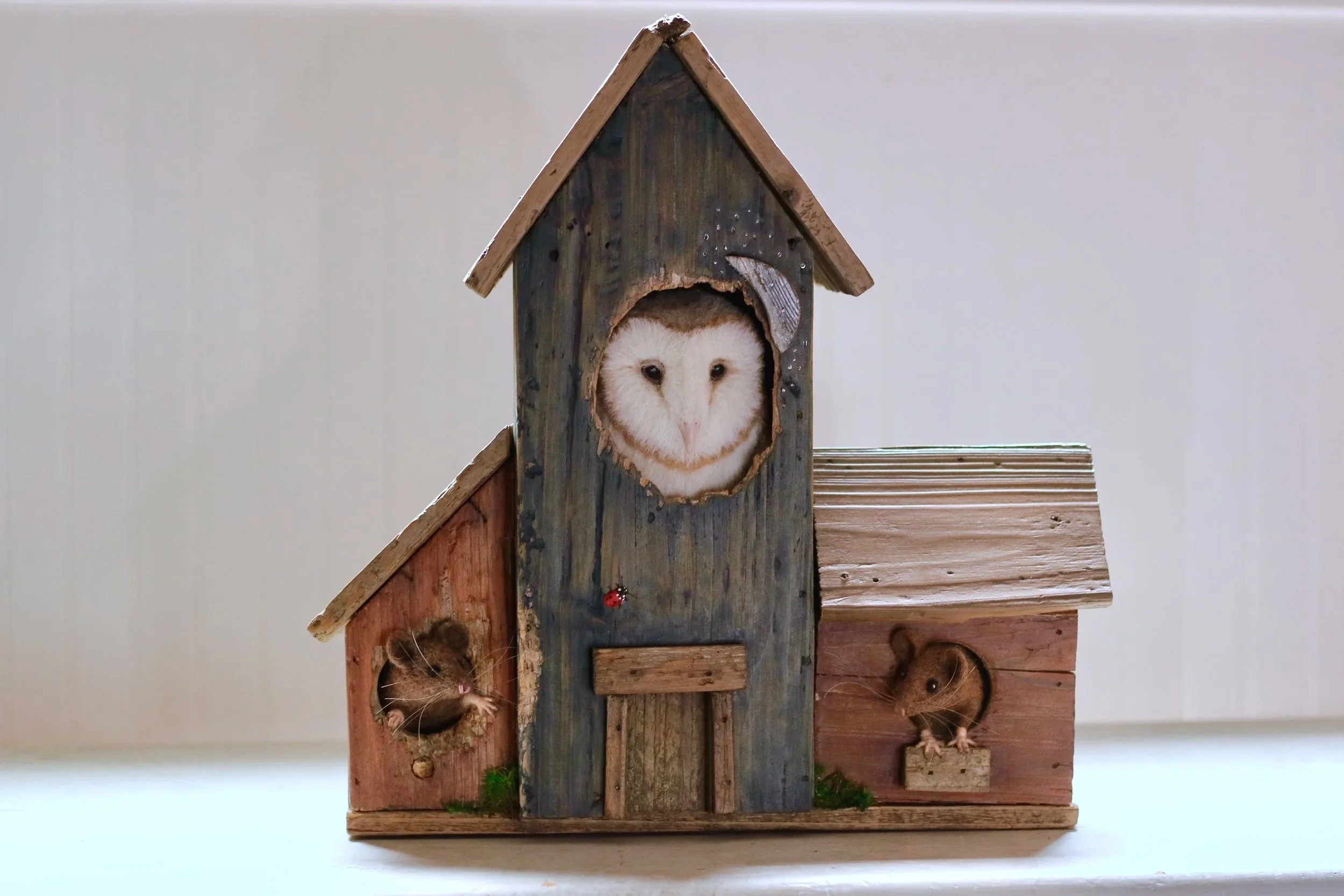 Barn owl birdhouse needlefelt