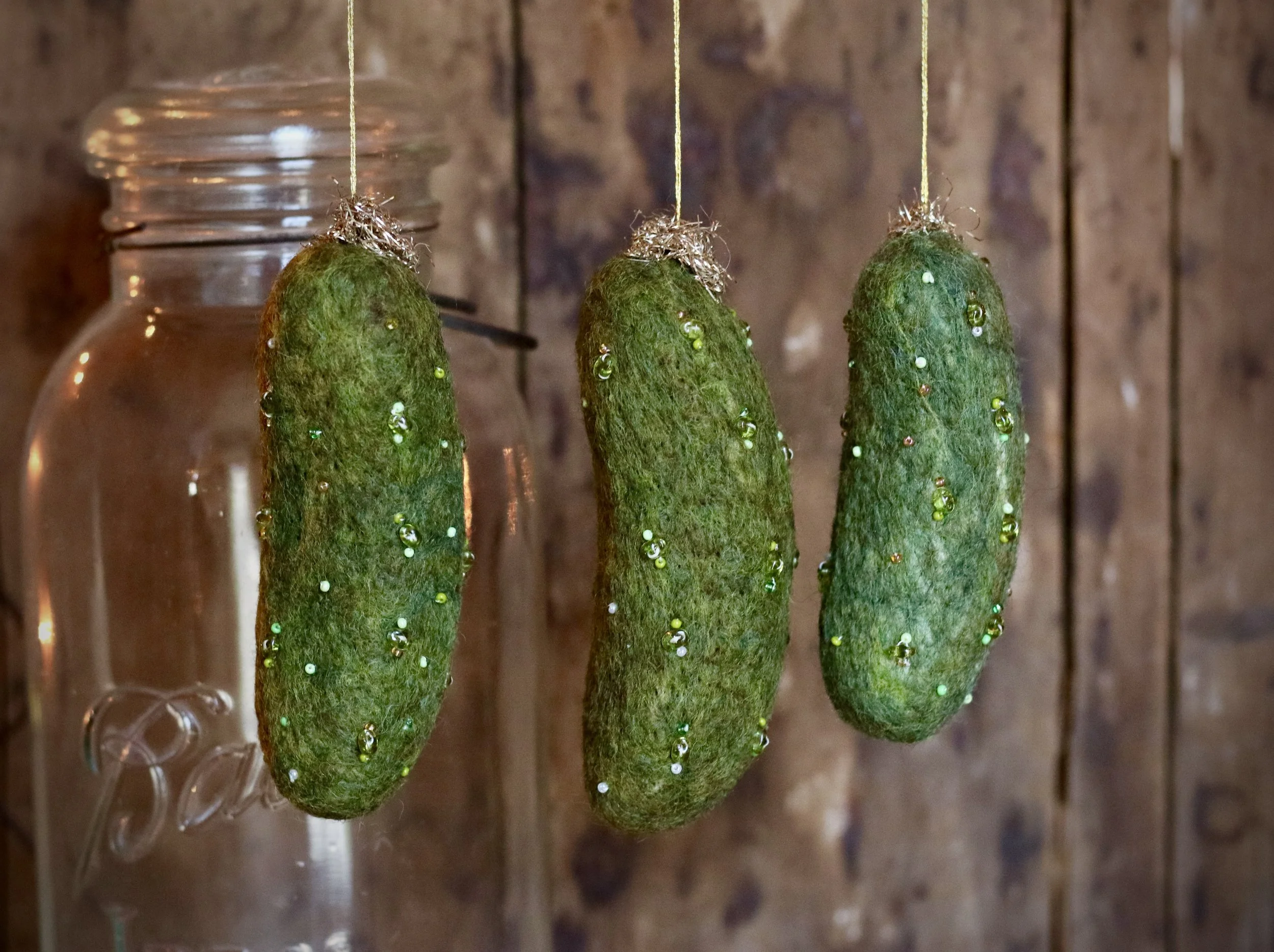 Needle felted pickle ornament