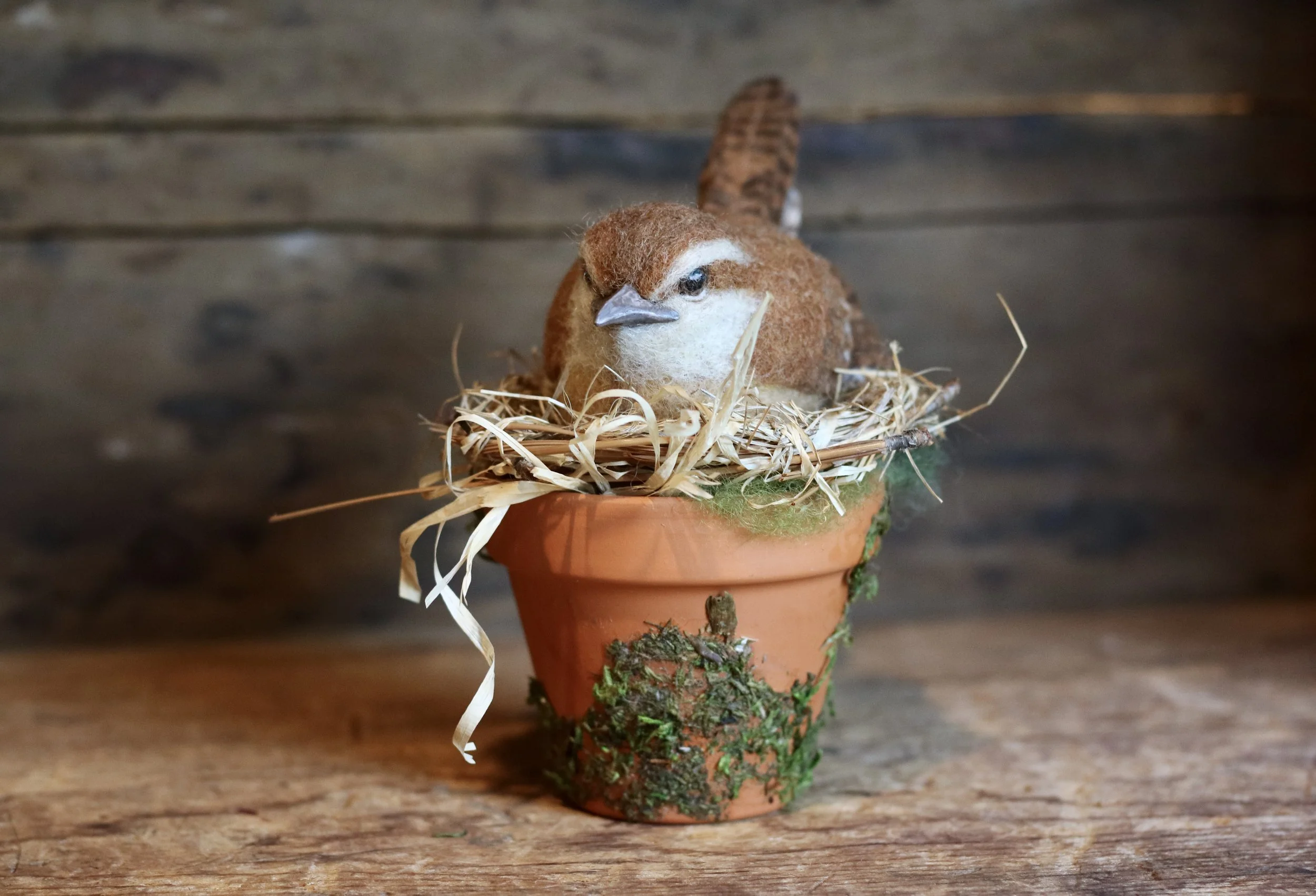 needle felted Carolina wren