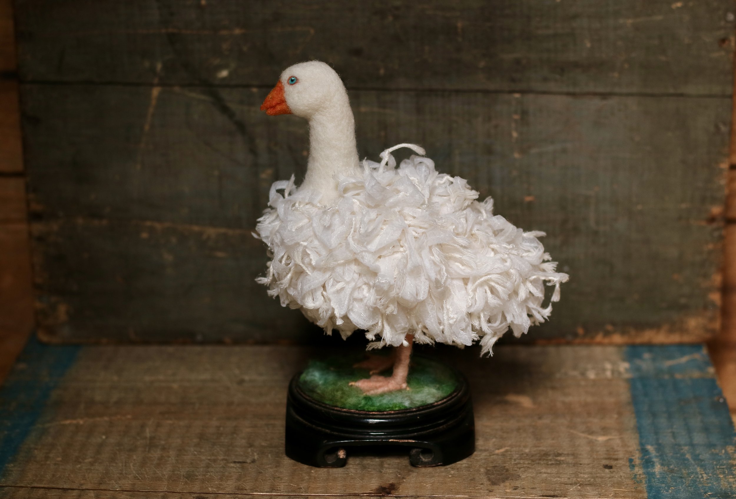 needle felted Sebastopol goose