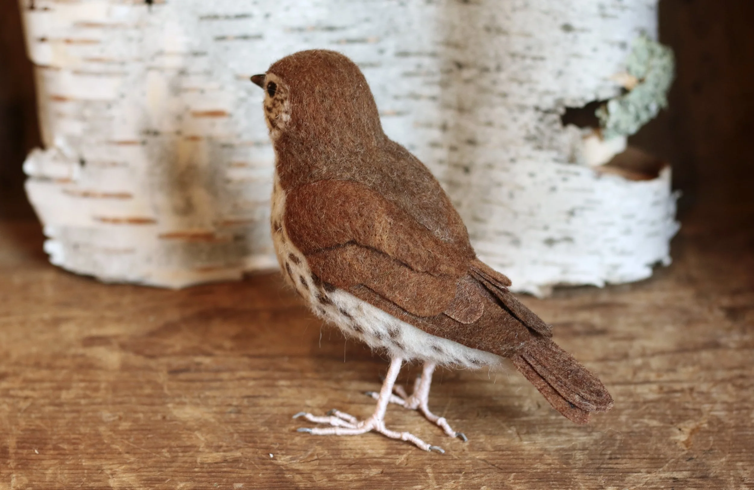 needle felted wood thrush