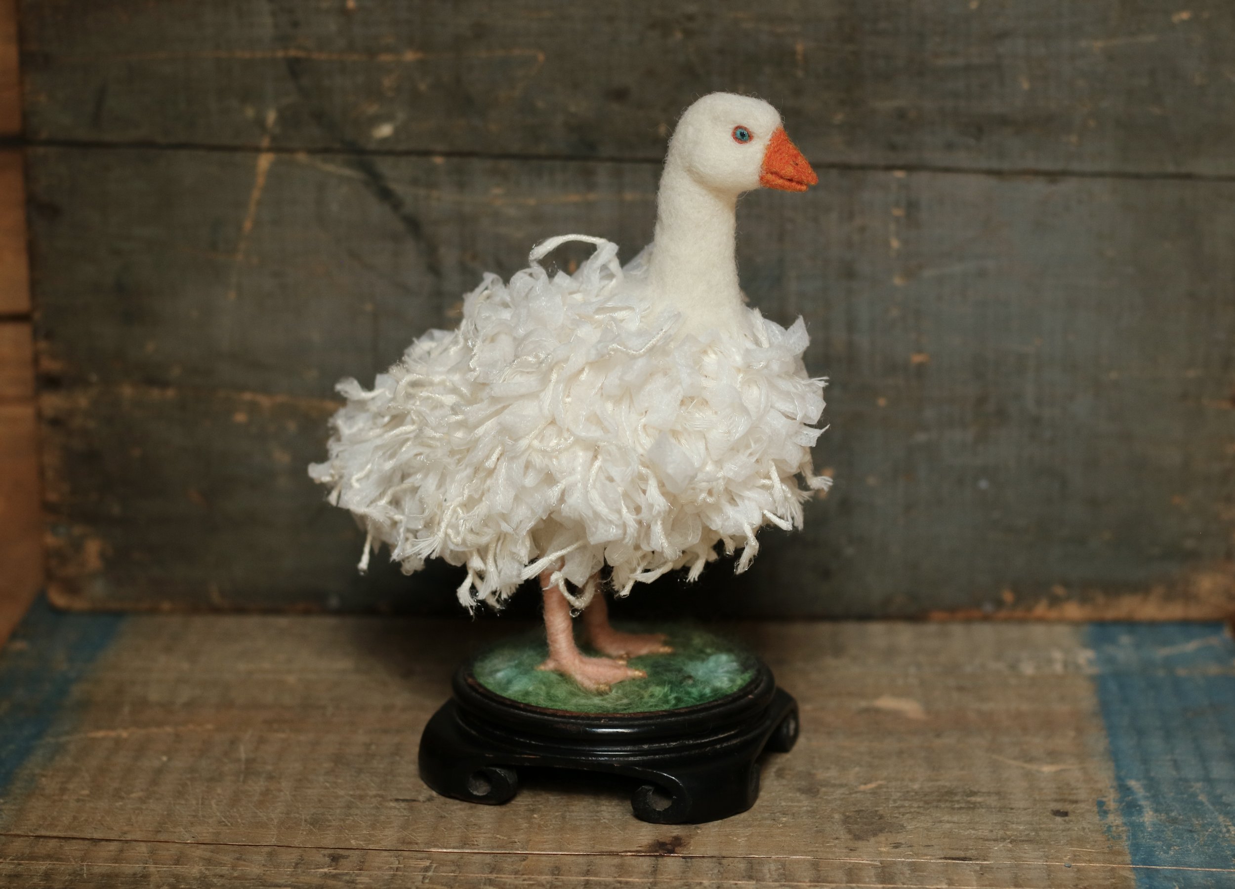 needle felted Sebastopol goose