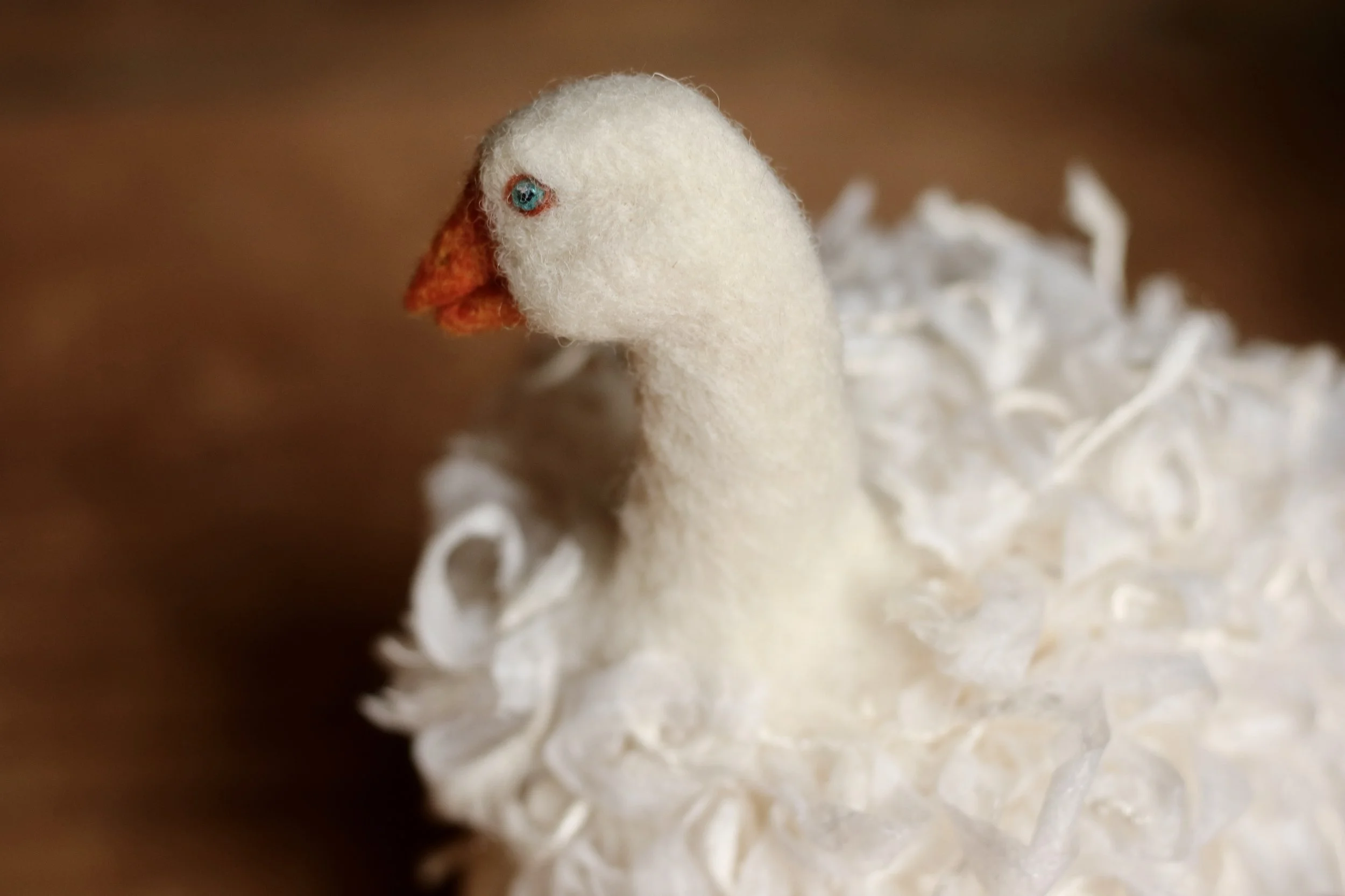 needle felted Sebastopol goose