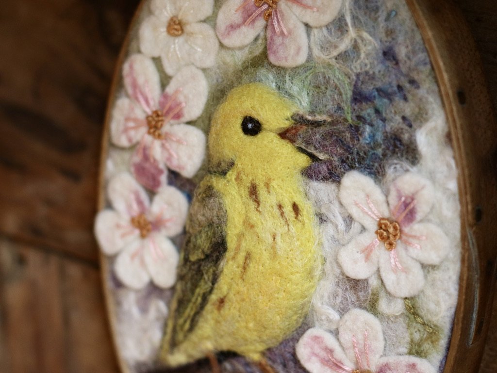 needle felted yellow warbler