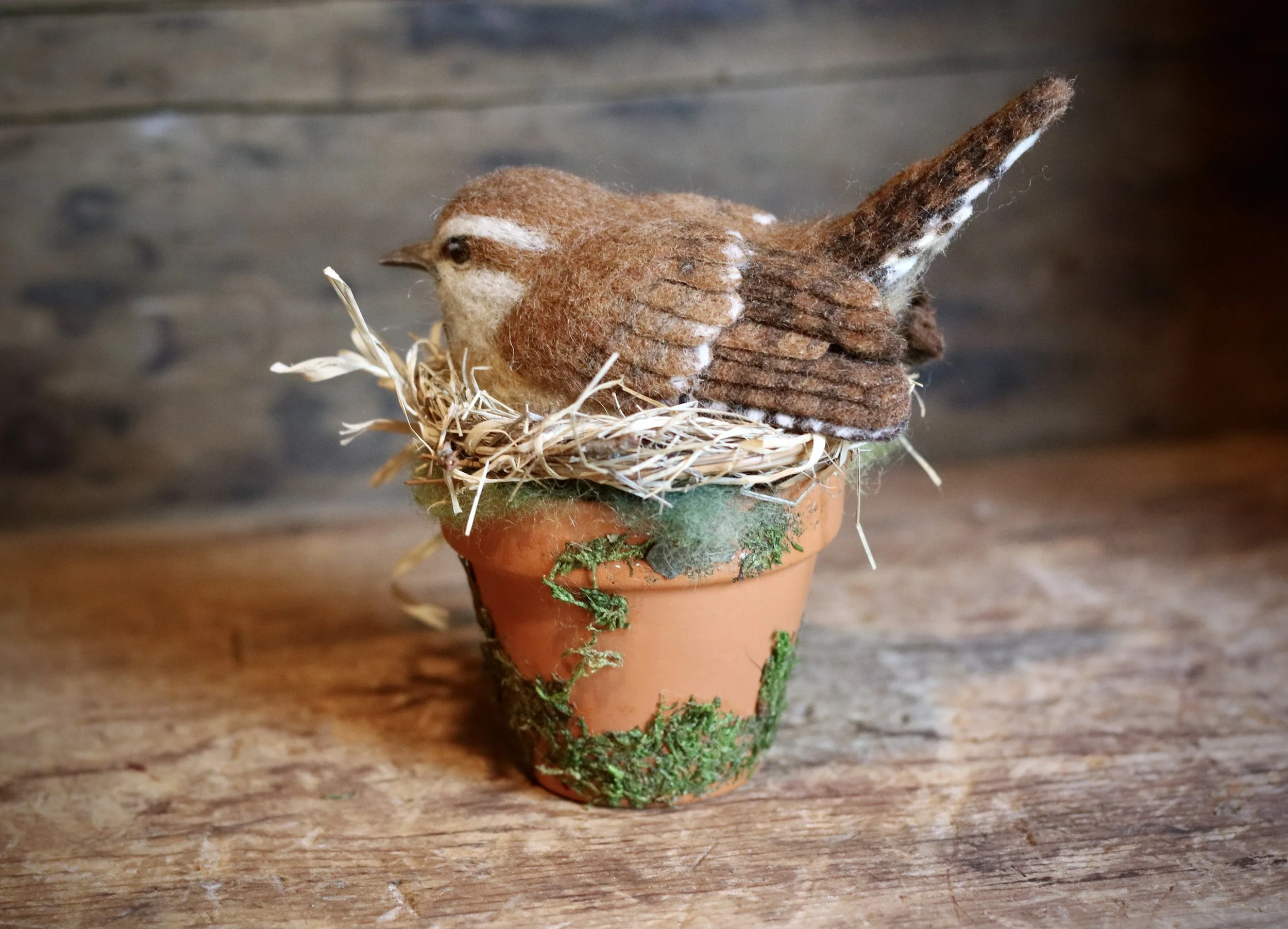 needle felted Carolina wren