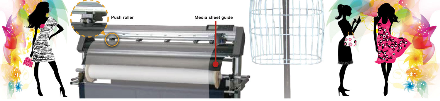 Graphtec CE6000 AP, enhanced speed when perforation cutting, push roller, media sheet guide