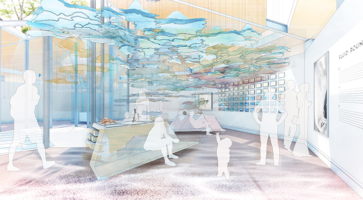 Fluid Boundaries render by Cailen Pybus with watercolour overlay by Jurek Elzanowski