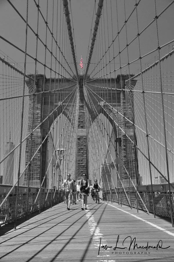 The Brooklyn Bridge. It's hard to get a photograph without people walking or cycling across it.
