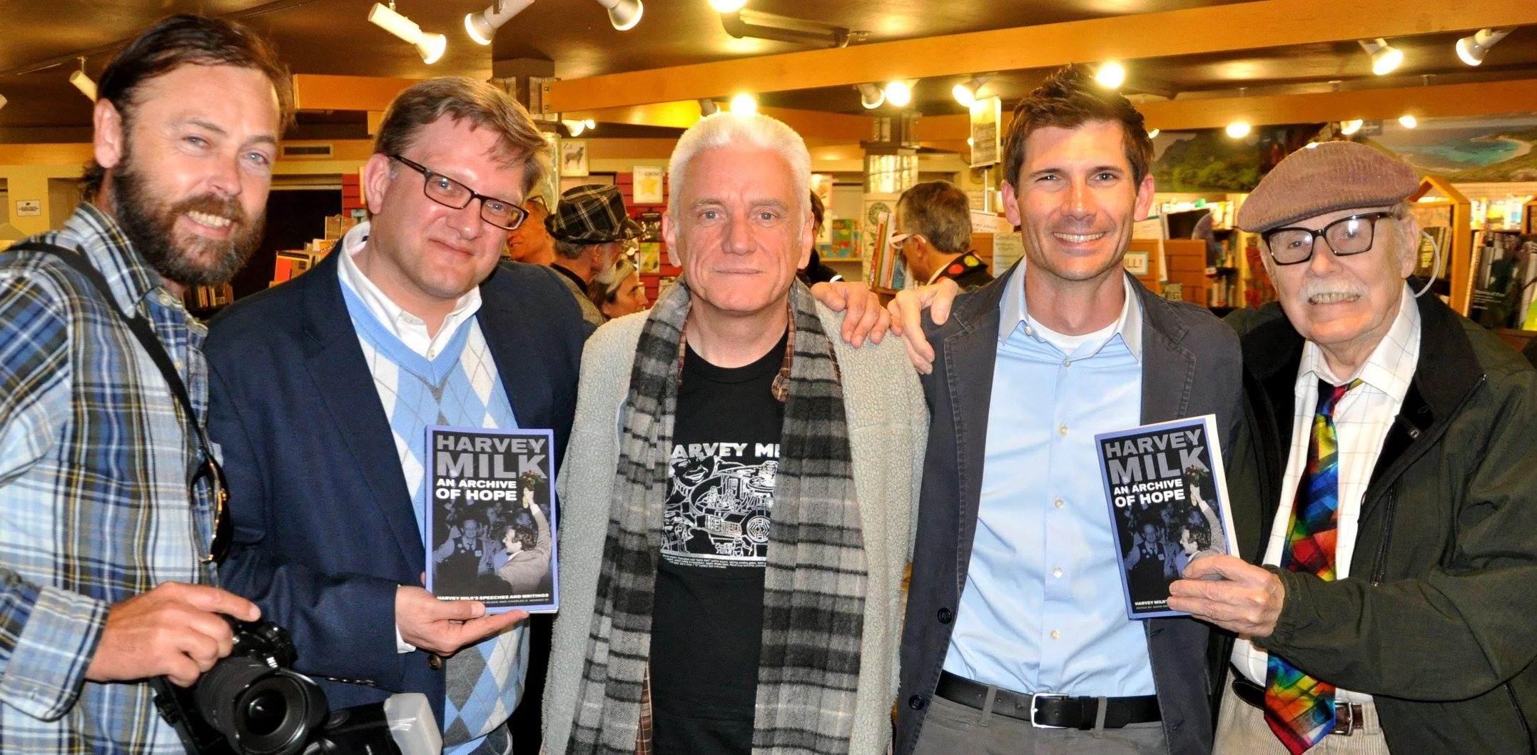 Danny Nicoletta flanked by fellow photographer Garaje Gooch, Charles E. Morris, Jason Edward Black and the late Frank M. Robinson, who helped write many of Harvey Milk's most iconic speeches. This was for the San Francisco book launch of: An Archive of Hope: Harvey Milk's Speeches and Writings Paperback – February 15, 2013