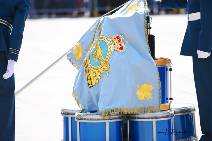 The RCAF's new Colours are placed on the drum alter for a blessing by 3 military clergies of the Christian, Jewish and Muslim faiths