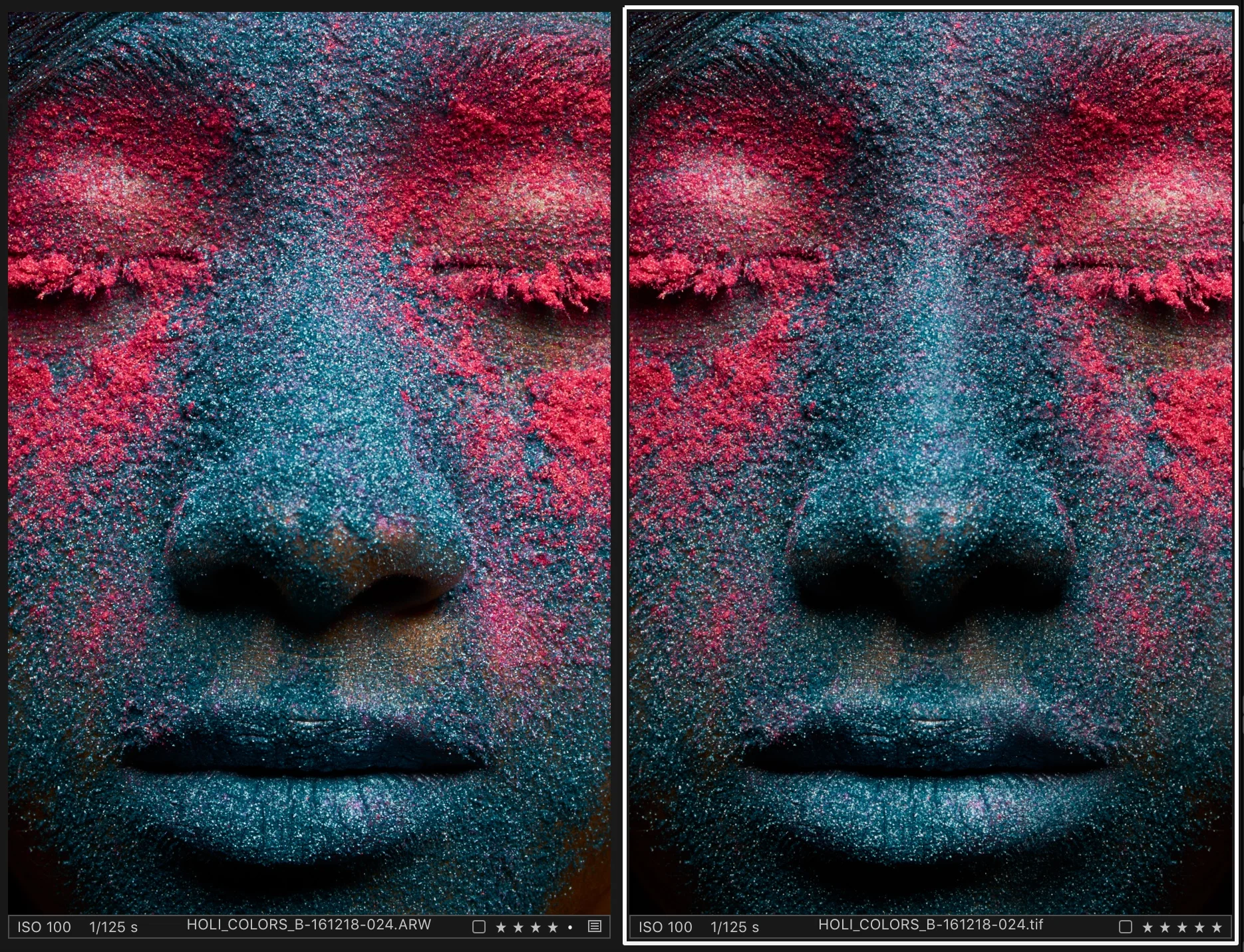 Before/After There was not much of skin to retouch in this series. It was about maintaining the symmetry and doing the right selective adjustments to get the colors just right. And the rest of the images in the series had to go though basic cleanup of hair strands and skin imperfections.
