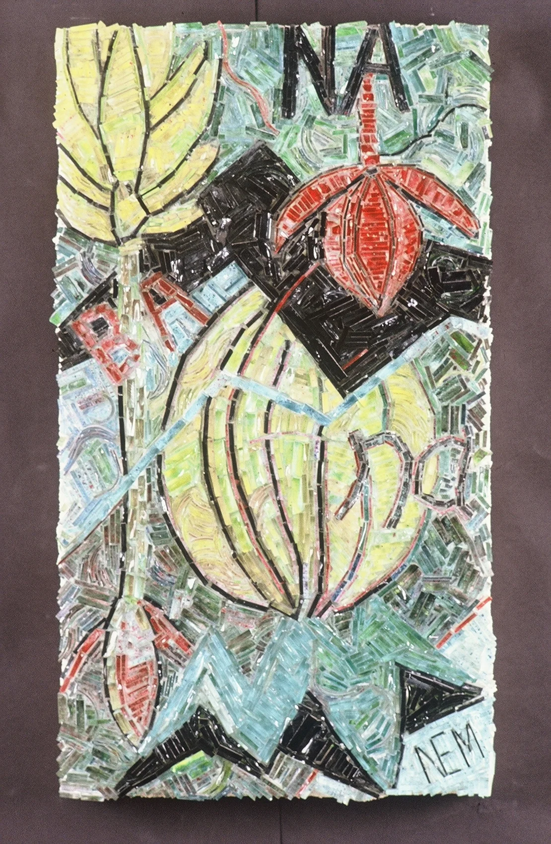 Banana, 1993 Rewcycled glass on cement panel. 48"H x 24"W