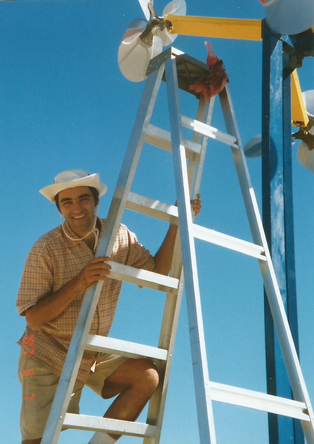 Installing Spinners at Burning Man 1999. Black Rock Desert, NV