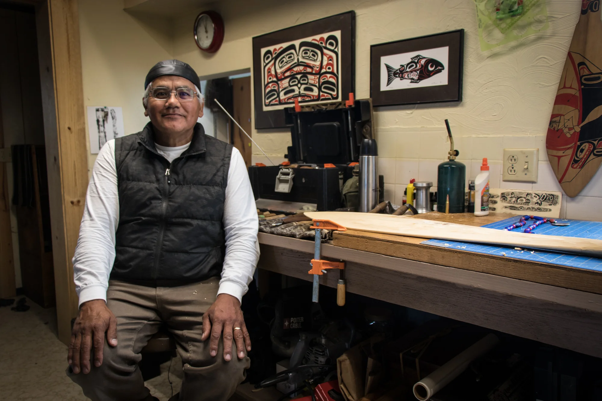 Wayne Price, master carver, , travels frequently between his home in Alaska and the Yukon, working with communities to facilitate their healing journeys through traditional Indigenous art forms.