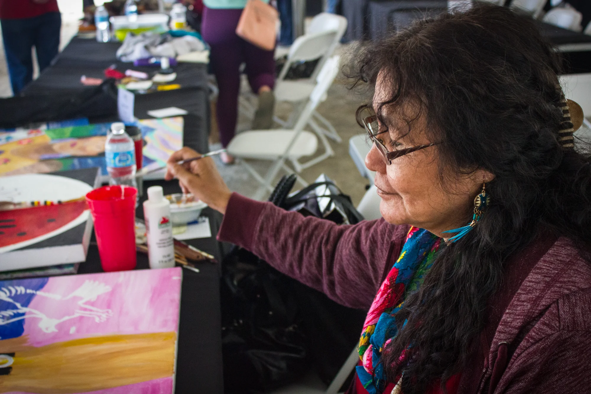 After leaving residential school, Caesar attended Malaspina Univeristy-College, now known as Victoria Island University in Nanaimo, British Columbia. She says it was not always easy for her to share her emotions through her art.