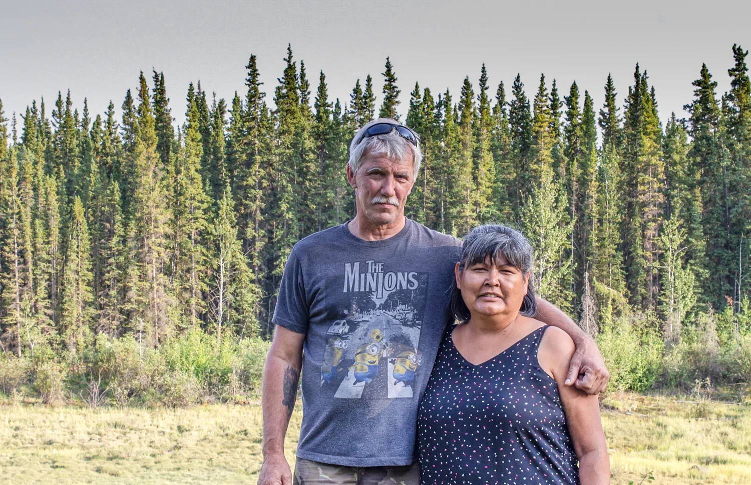 Dorothy Sam with her partner Jeff Glaeser at her family’s fish camp. Photo by Kiera Kowalski
