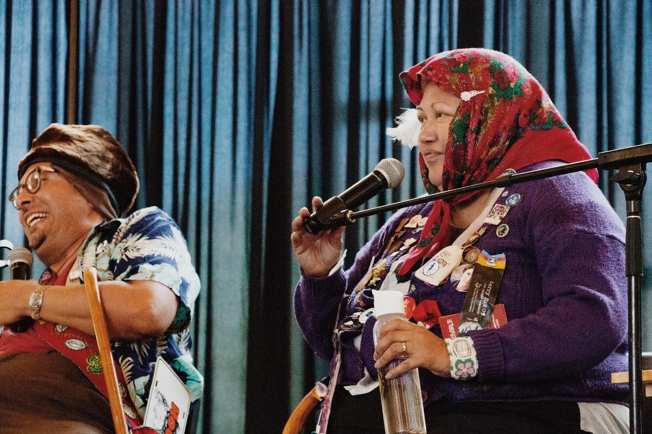 Ghastant' Aucoin laughs at one of Shorty's jokes during a performance in Carcross.