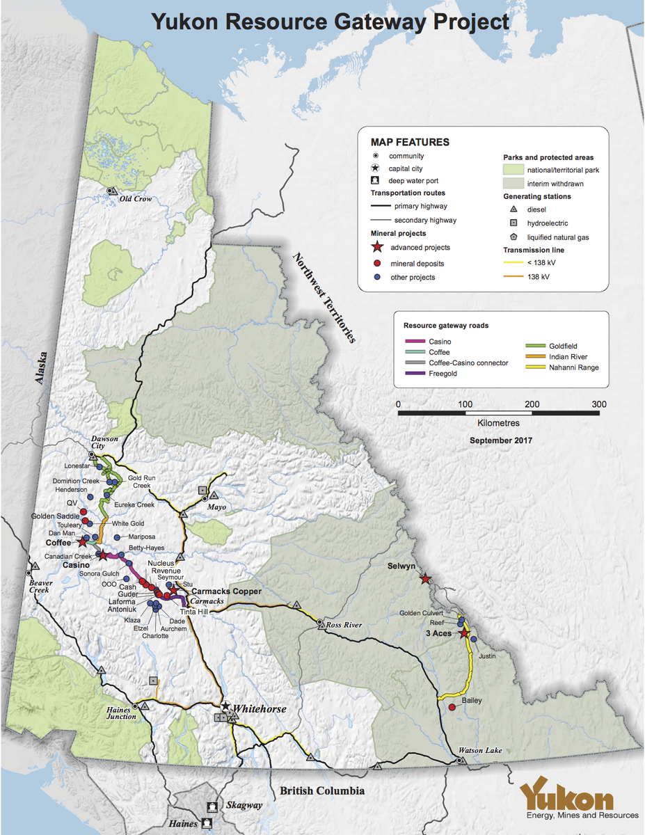 The Yukon Resource Gateway Project will see roads built to several mining sites in the territory including Coffee, although the mine is still pending YESAB approval. Image provided by Yukon Energy, Mines and Resources