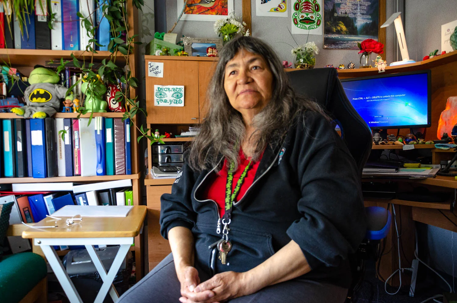 Eileen Wally works as a support worker for the Carcross/Tagish First Nation, and is also the cousin of Karrie’s mother Mary Ann. 