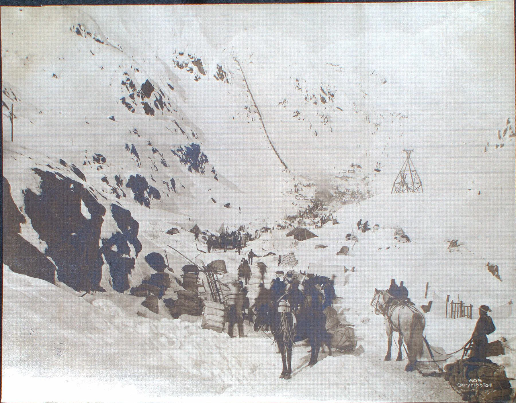 Prospectors prepare to ascend the Chilkoot Pass in spring of 1898. Photo by H.J. Goetzman. Courtesy of Yukon Archives, Butler family fonds, 2013/57 #10