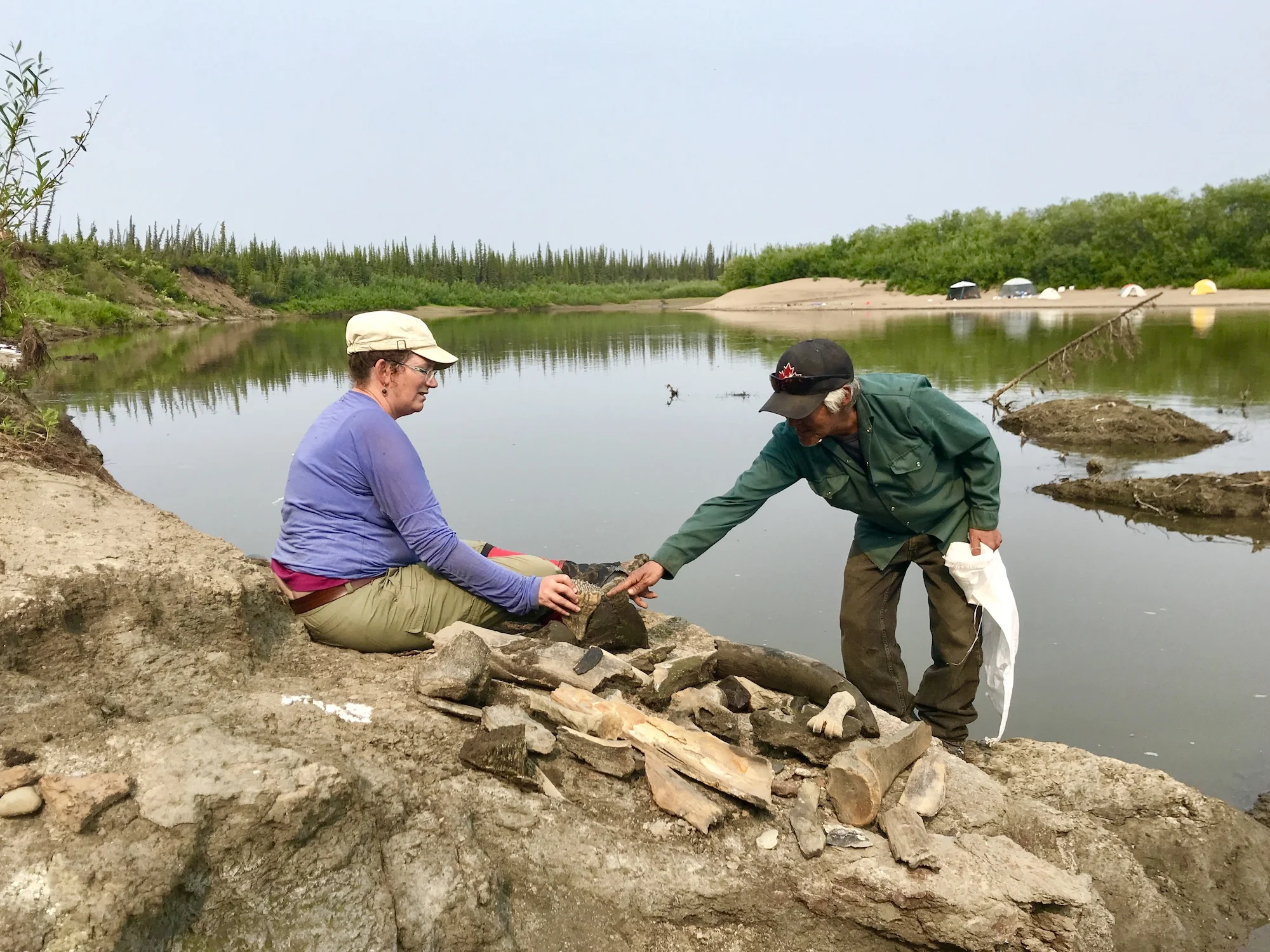 Elizabeth Hall and David Maxwell work together to identify fossils. (Photo: Grant Zazula)