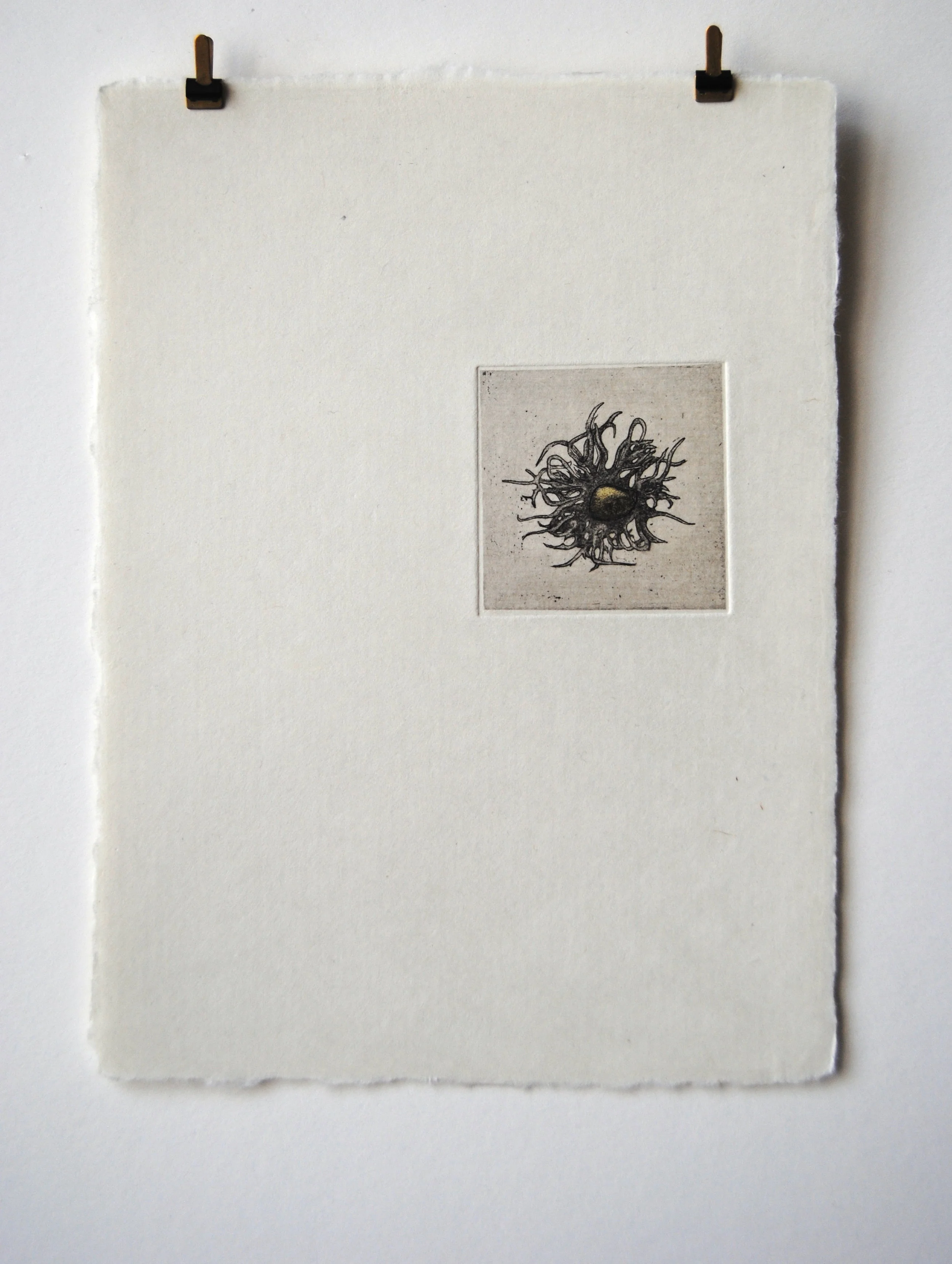   agitated   (february 2017) etching, drypoint, chine collé on Japanese paper. edition of 10.&nbsp;  paper size: 6" x 8"&nbsp; print size: 2" x 2" 