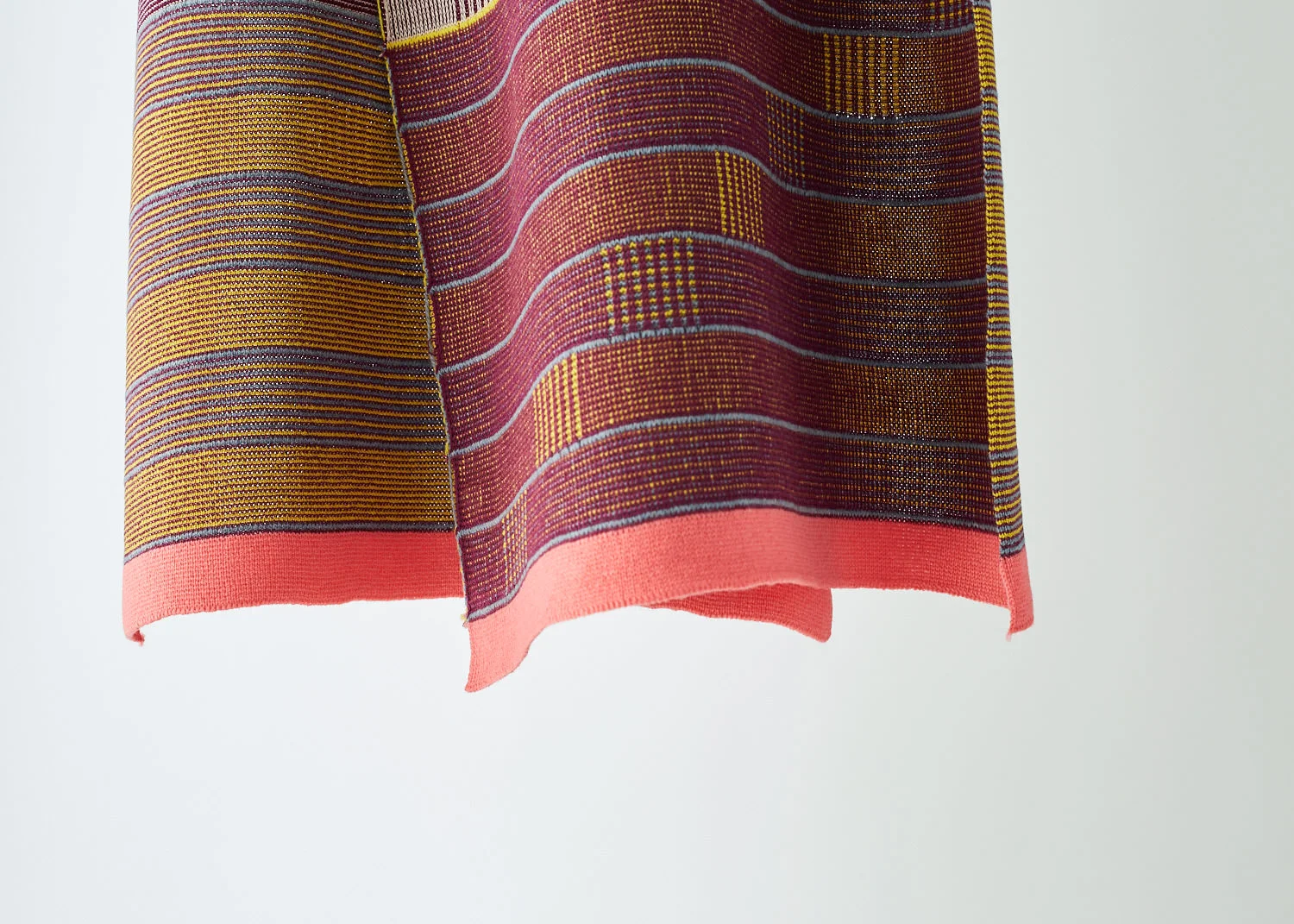Reversible one of a kind scarf in purple yellow and blue cashmere and silk