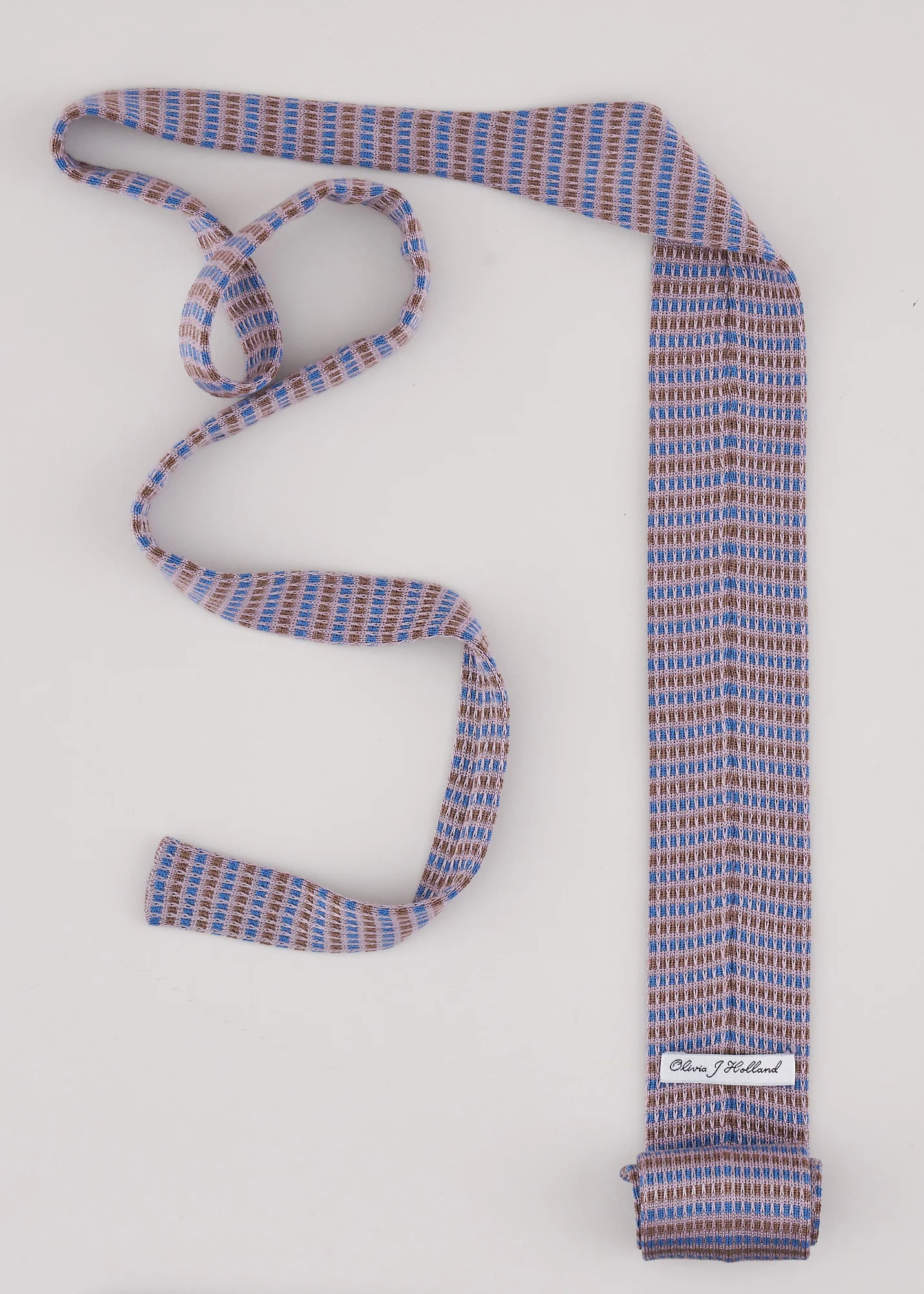 Blue brown and purple checked silk knitted unique tie