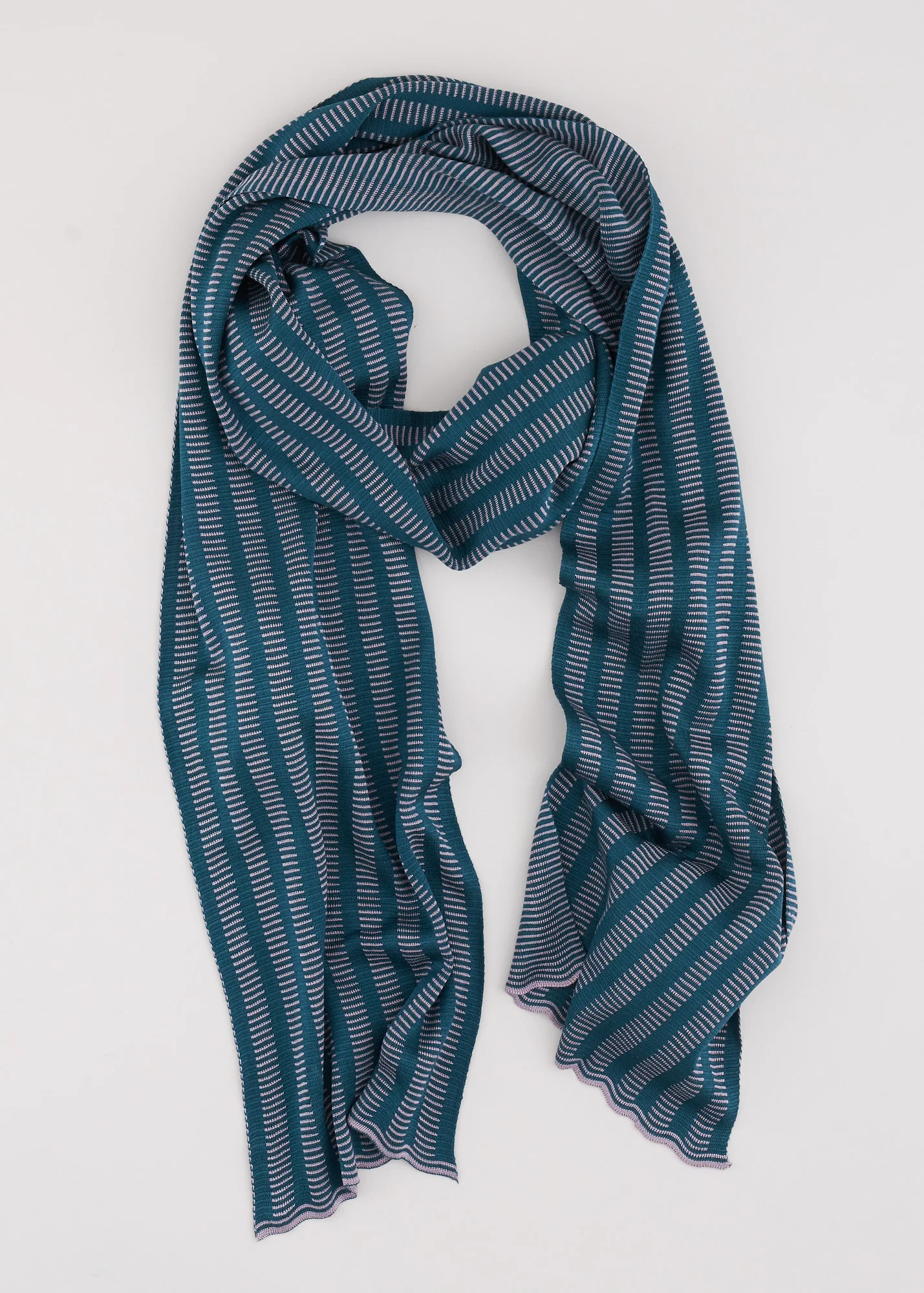 Teal and purple individual silk knitted scarf