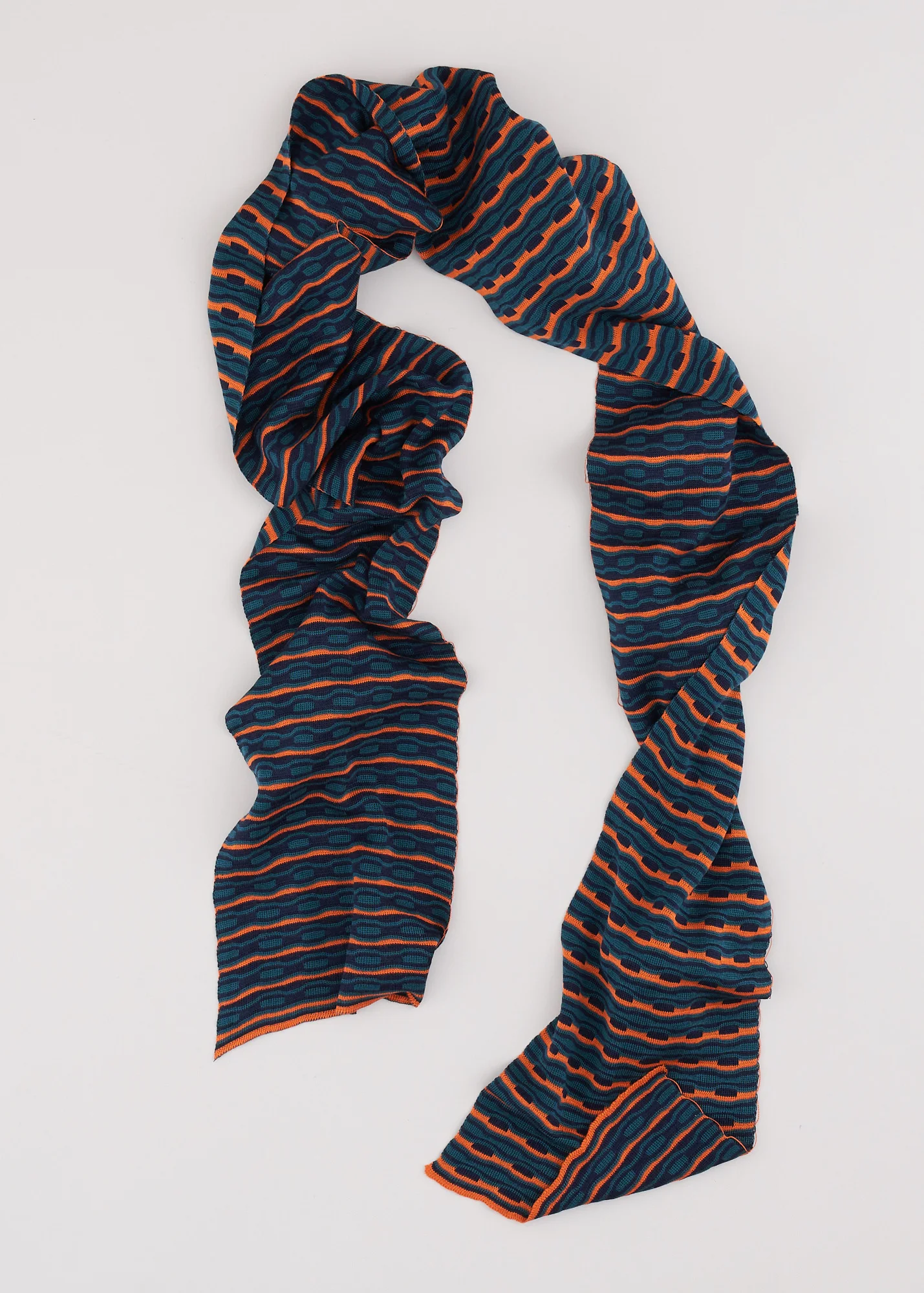 Reversible Silk Scarf in orange and navy retro 60s design pattern