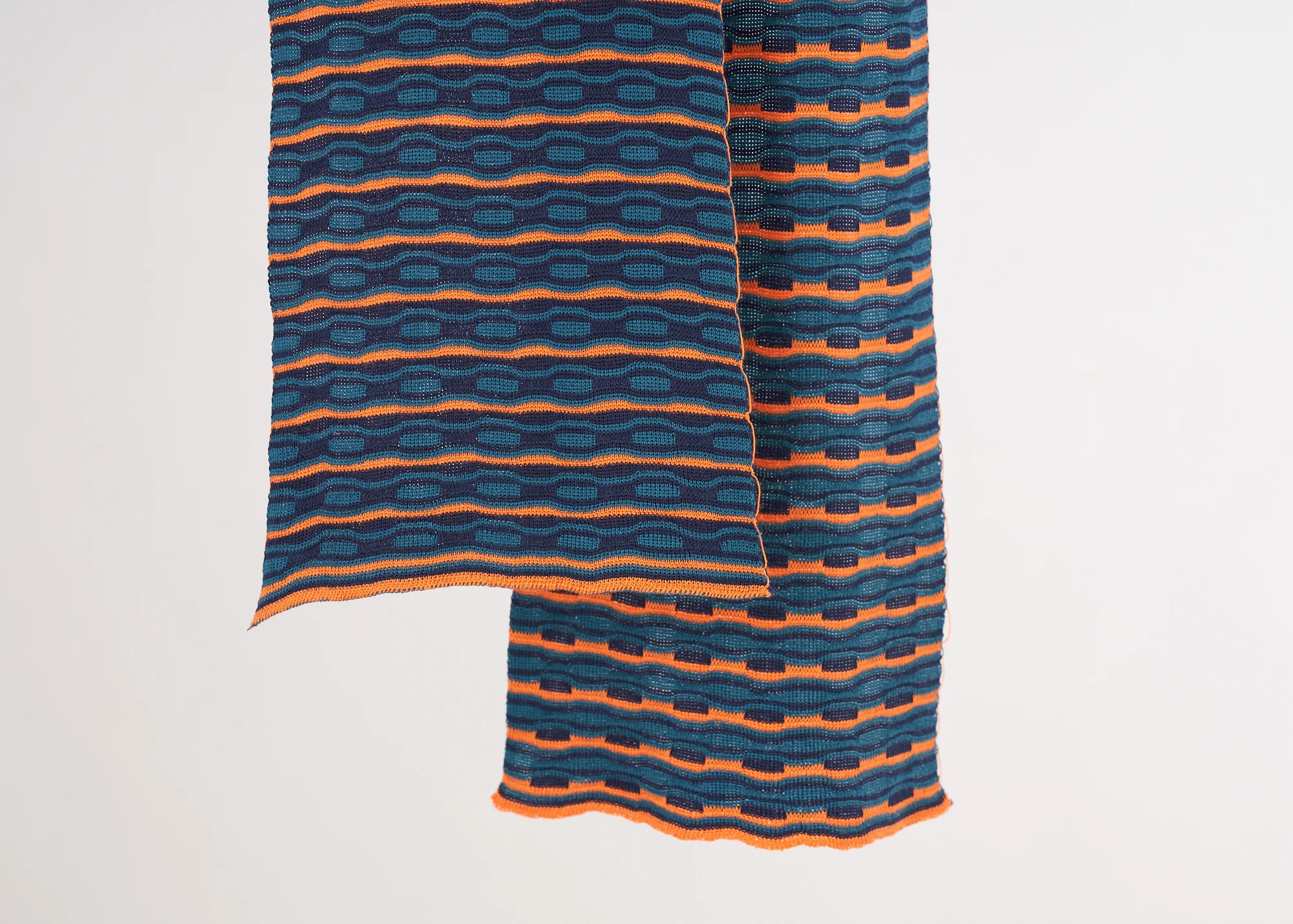 Orange teal and navy reversible scarf in silk